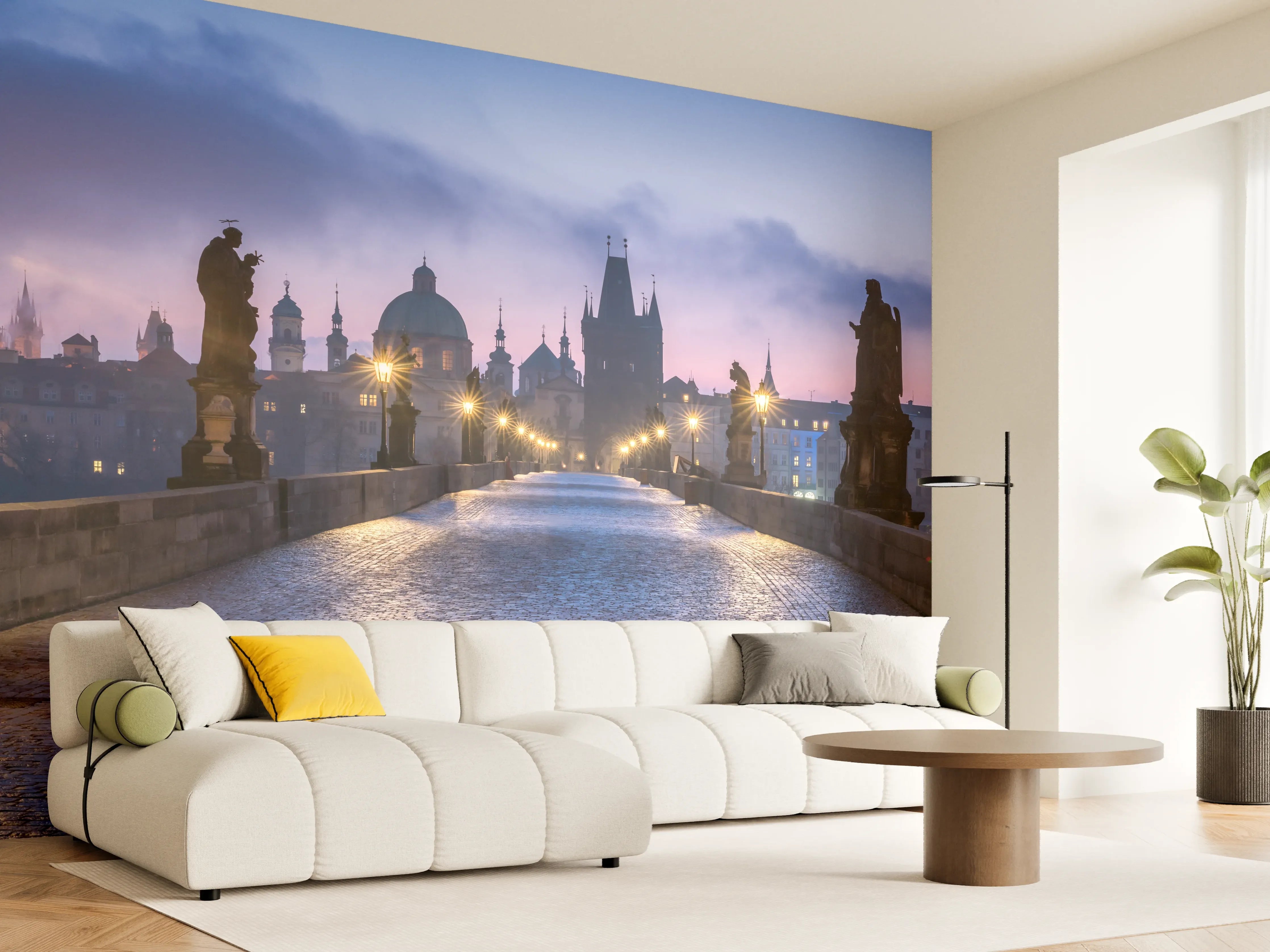 Wandverkleidung Wohnzimmer - Panorama der Karlsbrücke in Prag