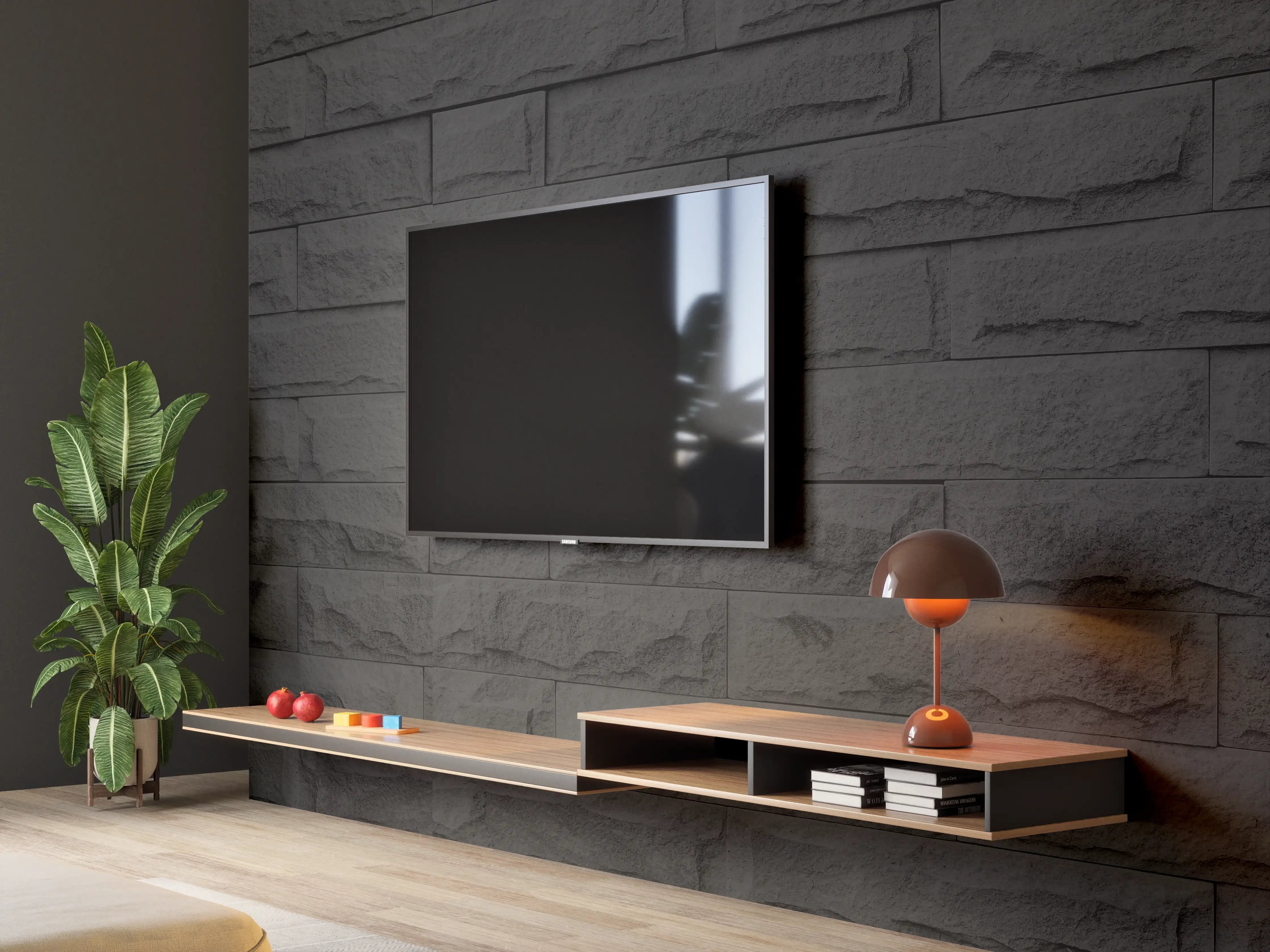 Wandverkleidung Wohnzimmer - Panorama der modernen schwarzen Backsteinmauer