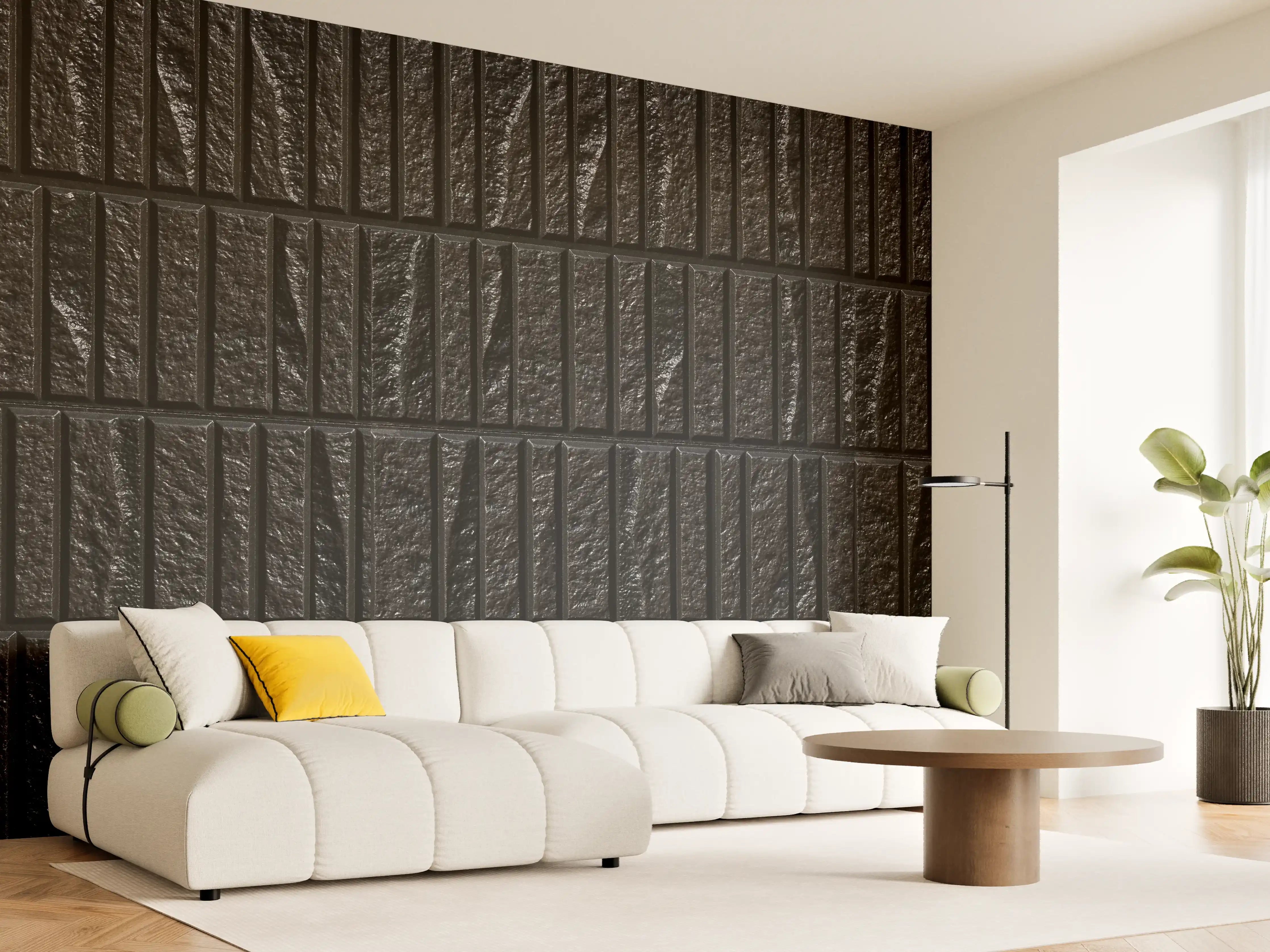 Wandverkleidung Wohnzimmer - Panorama der modernen schwarzen Steinfliese