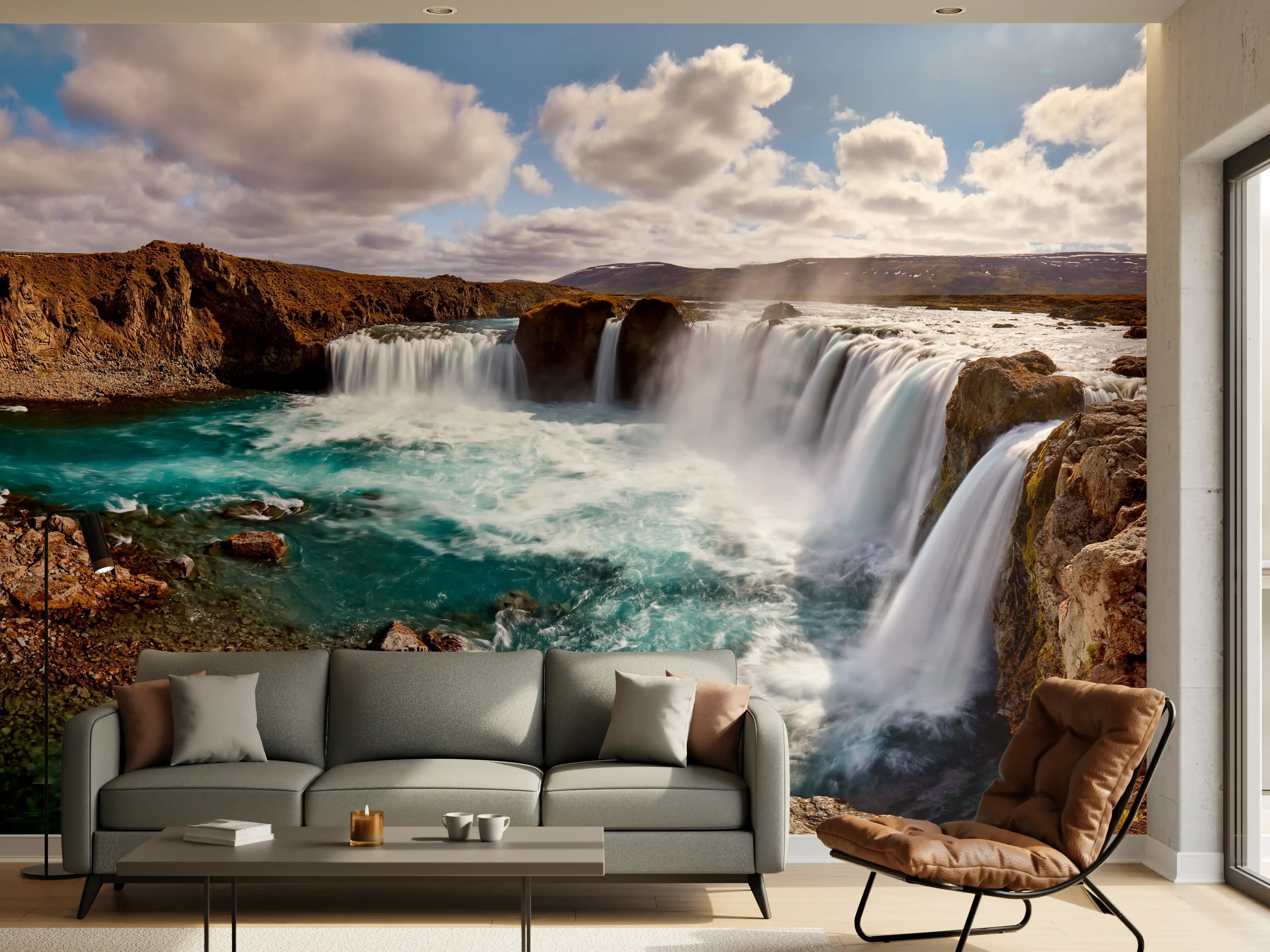 Wandverkleidung Wohnzimmer - Panorama des Goldenen Rings von Island