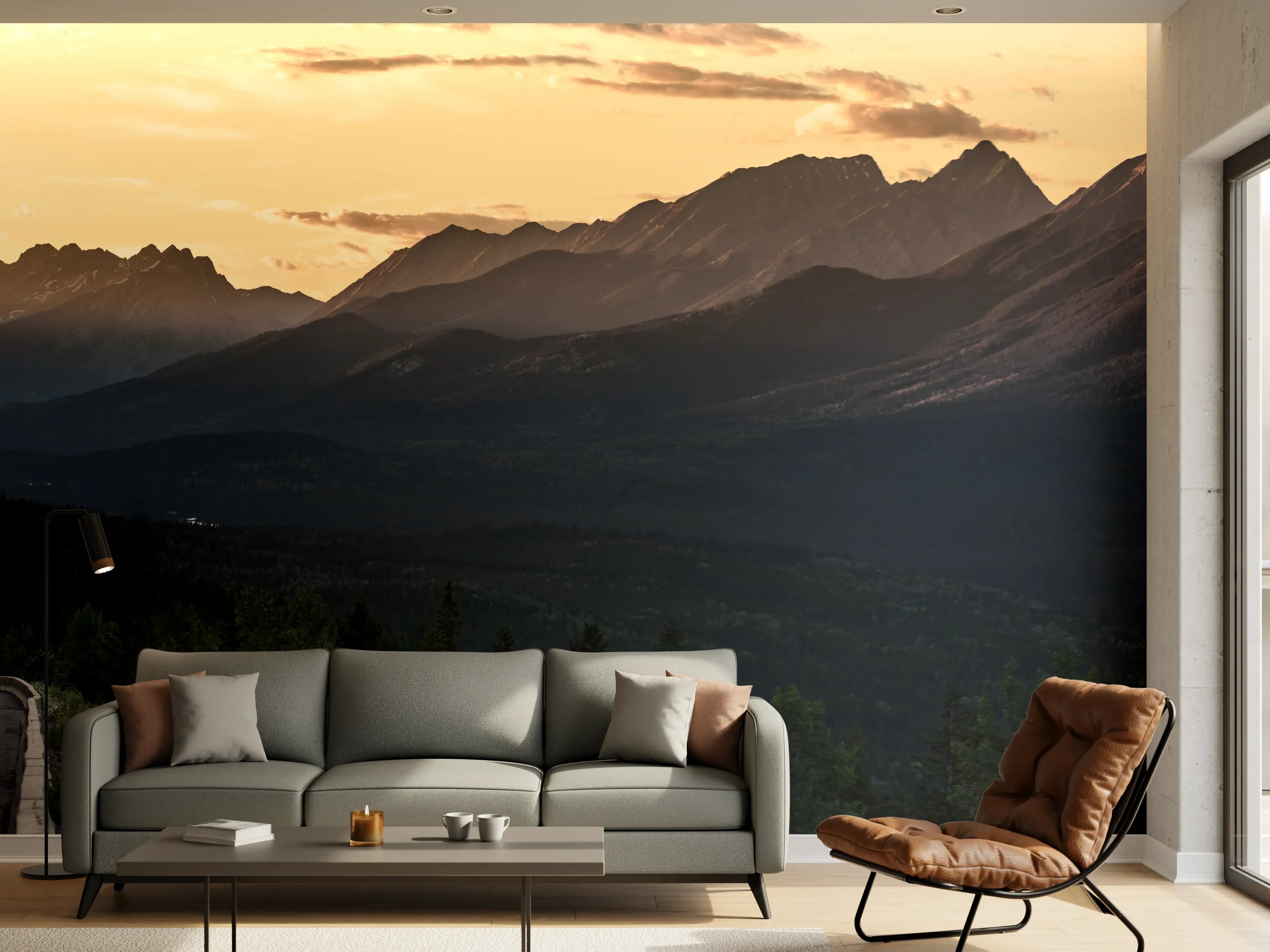 Wandverkleidung Wohnzimmer - Panorama des Kooteney Valley bei Sonnenuntergang