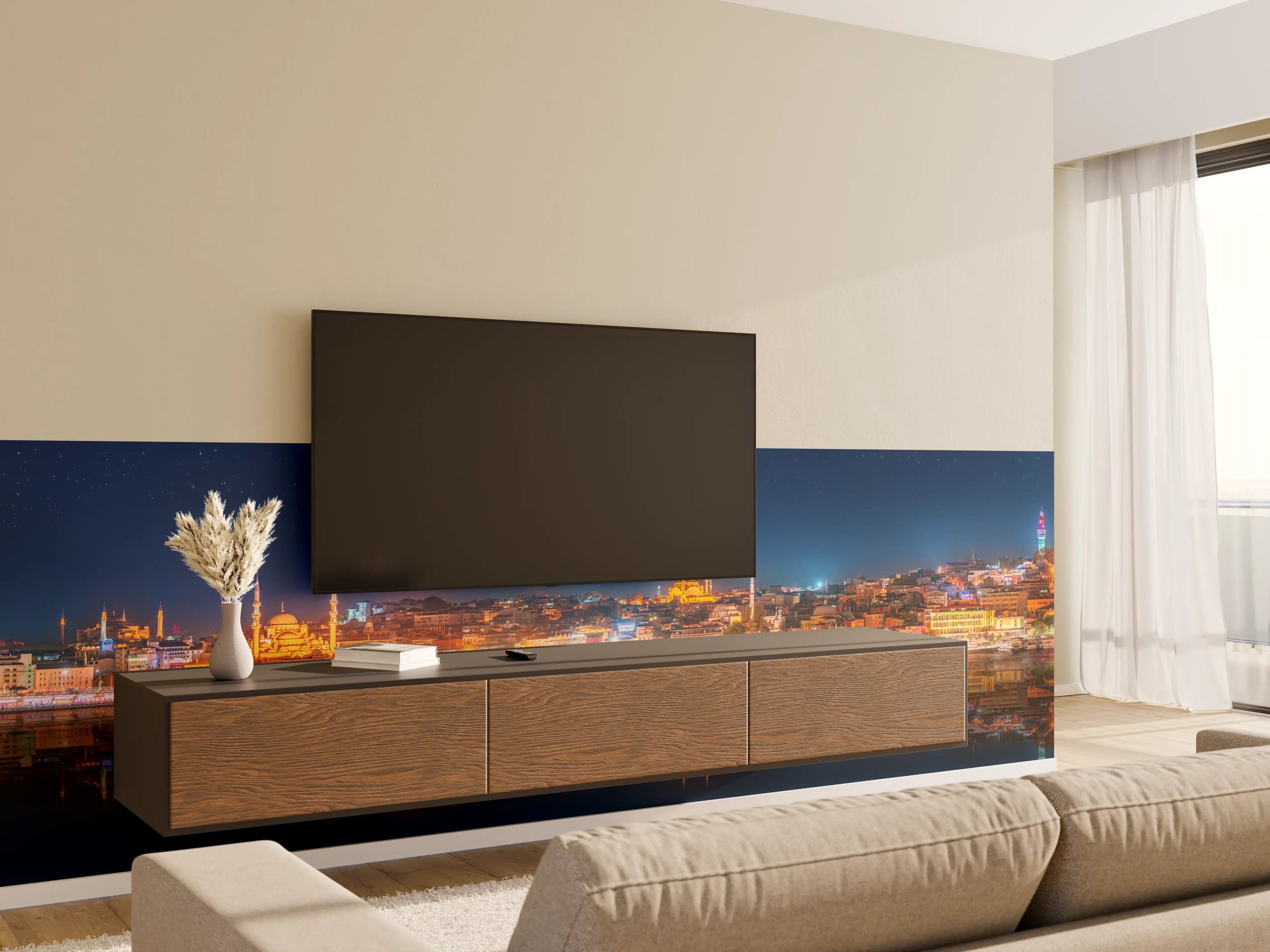 Wandverkleidung Wohnzimmer - Panorama von Istanbul & Bosporus bei Nacht