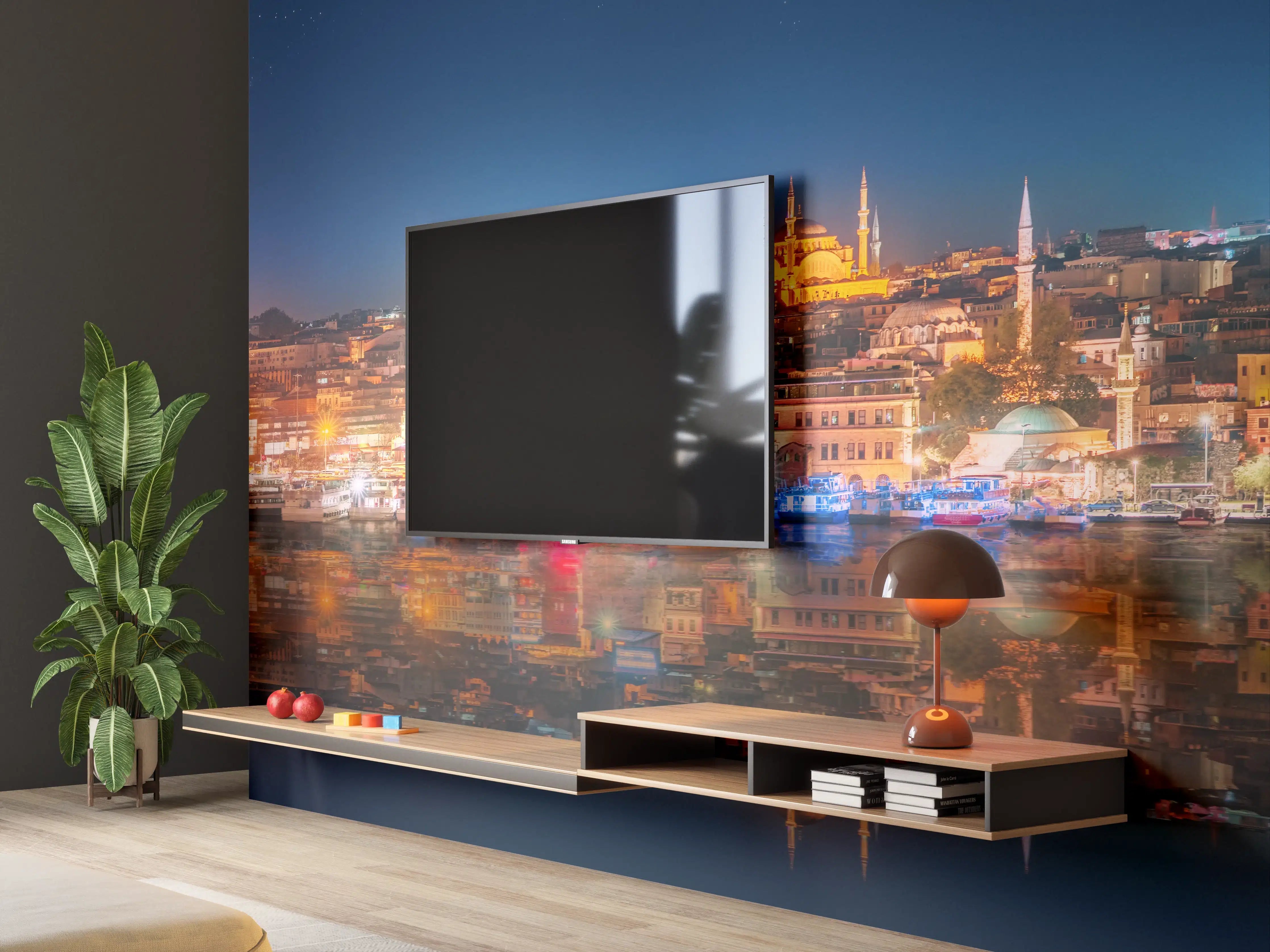 Wandverkleidung Wohnzimmer - Panorama von Istanbul & Bosporus bei Nacht