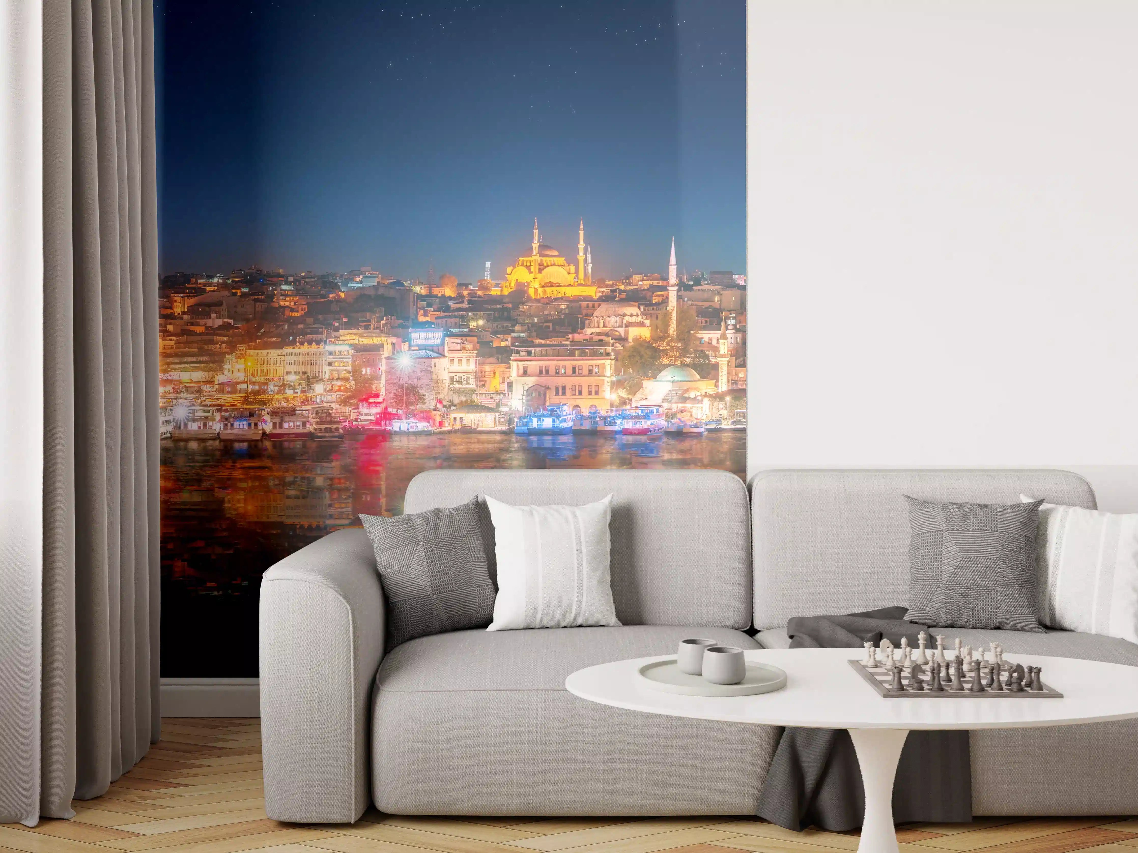 Wandverkleidung Wohnzimmer - Panorama von Istanbul & Bosporus bei Nacht