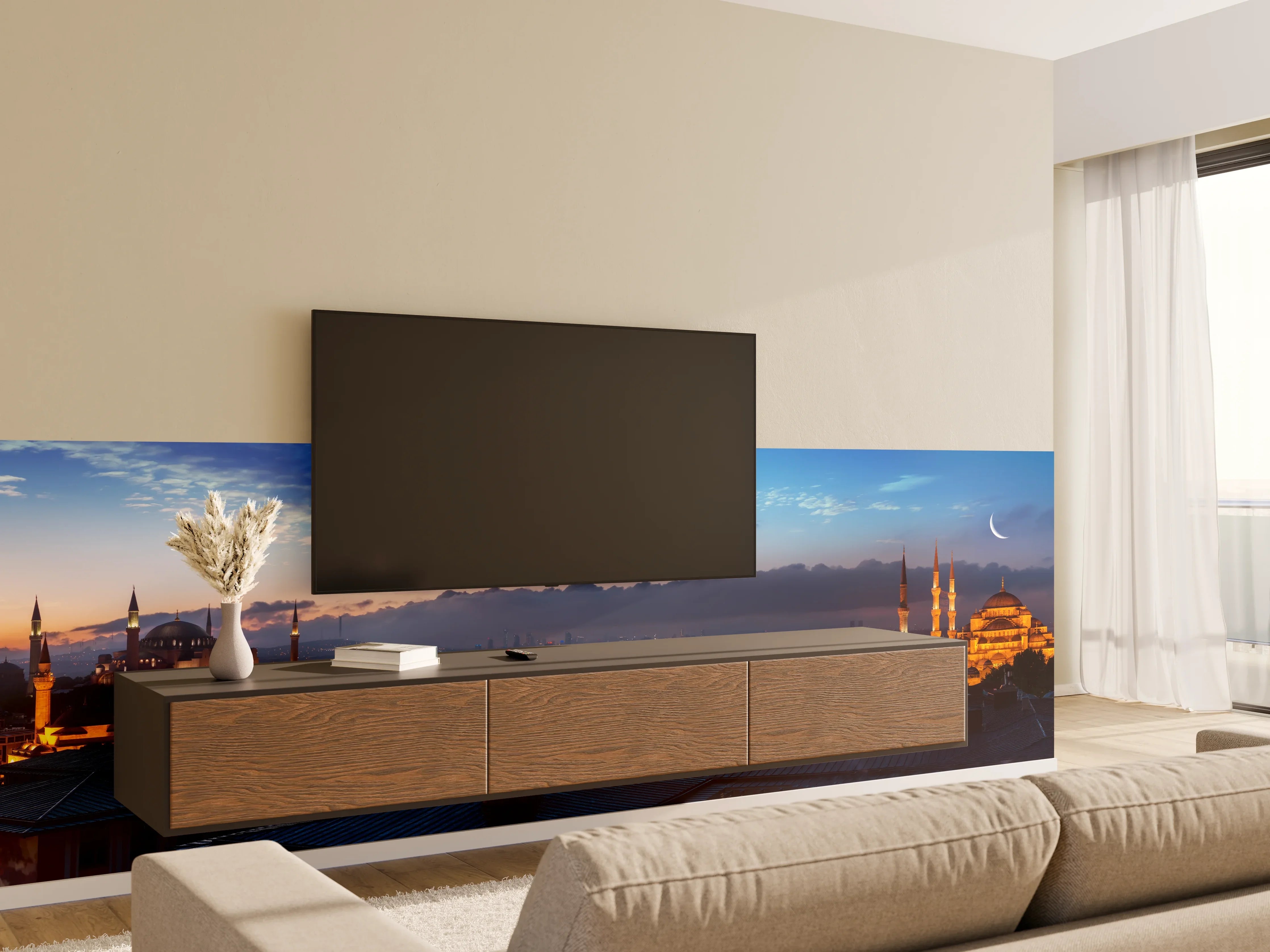 Wandverkleidung Wohnzimmer - Panorama von Istanbul im Nacht