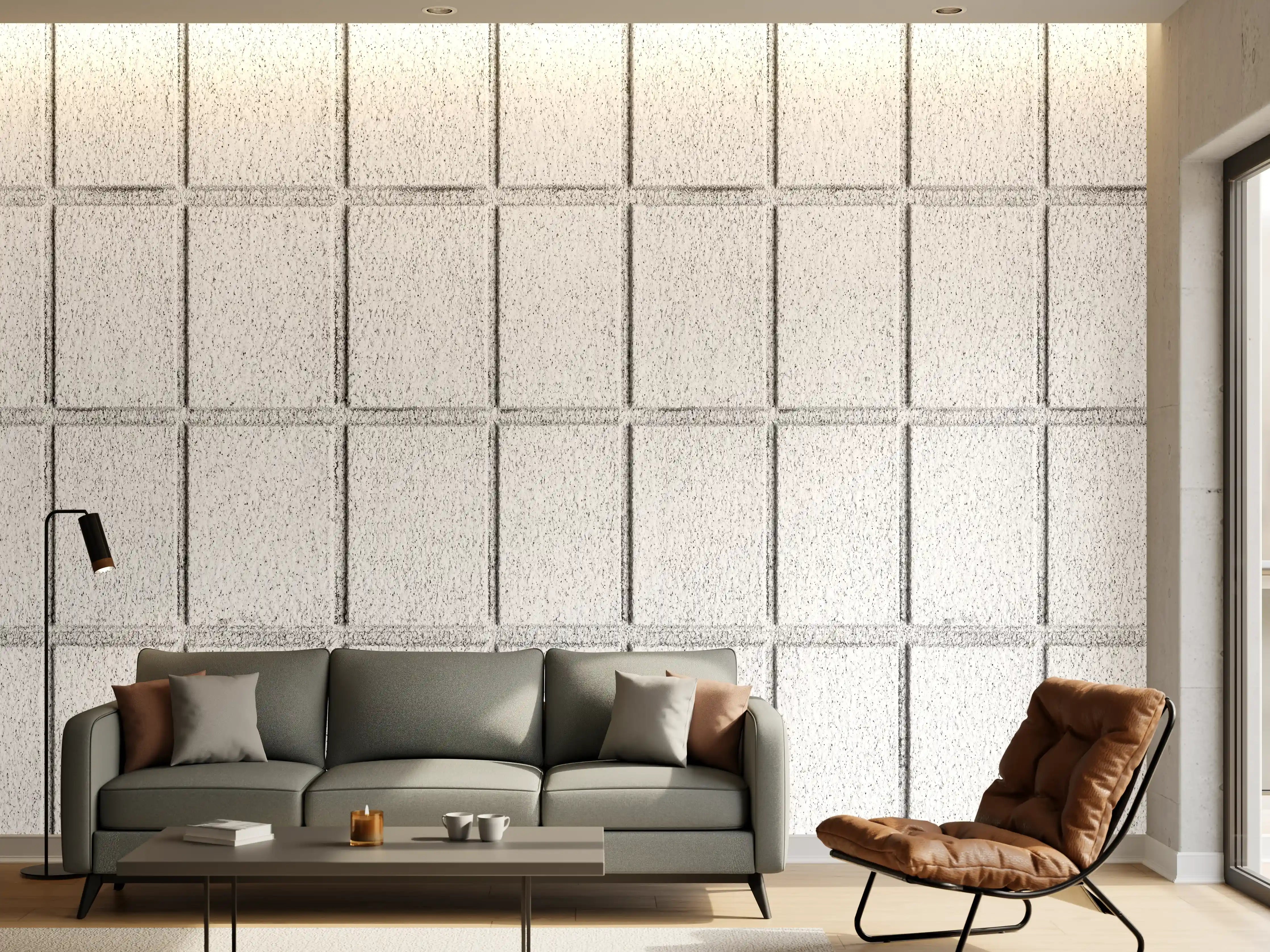 Wandverkleidung Wohnzimmer - Panorama von weißem Betonblock Wand