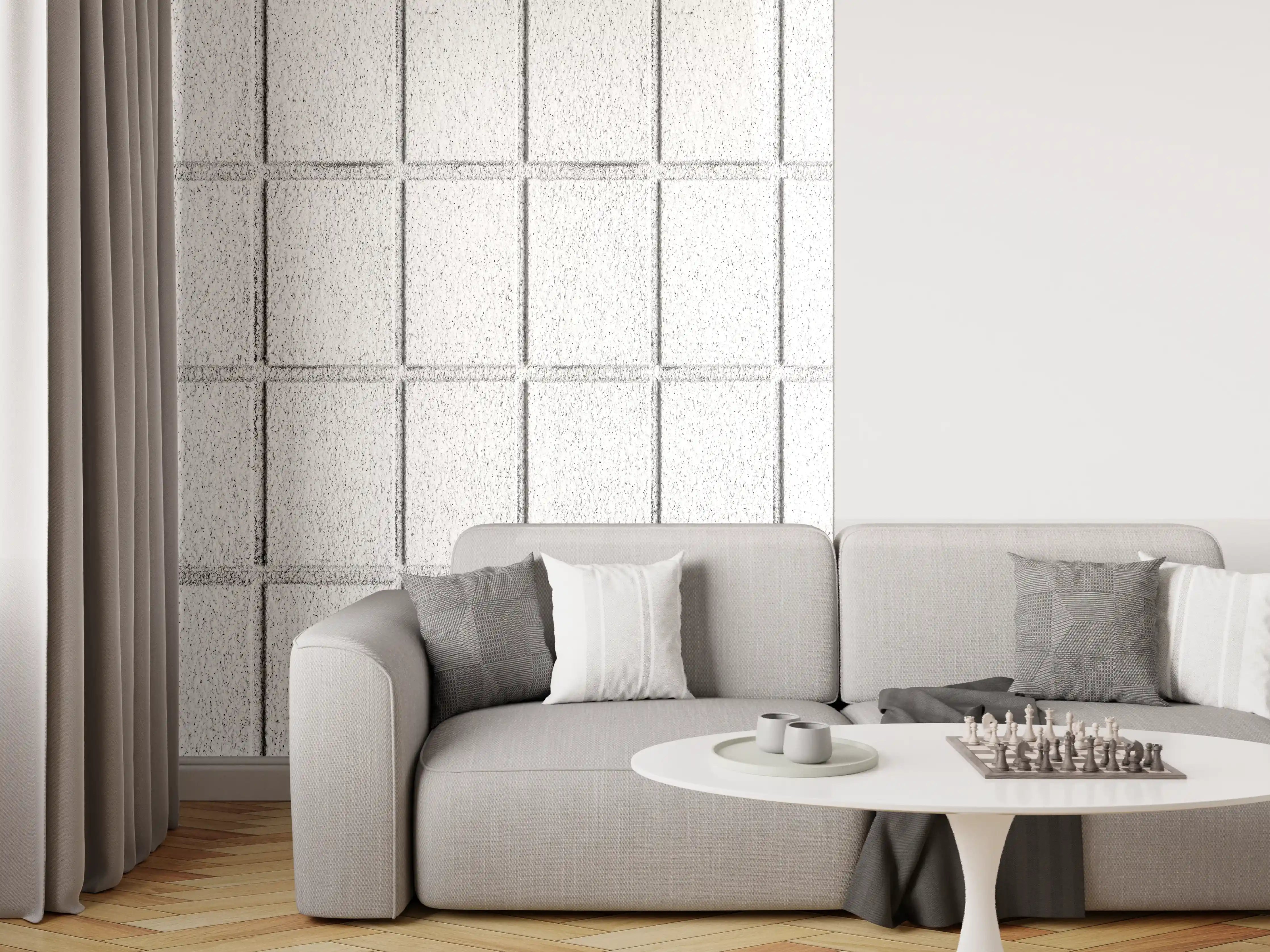 Wandverkleidung Wohnzimmer - Panorama von weißem Betonblock Wand