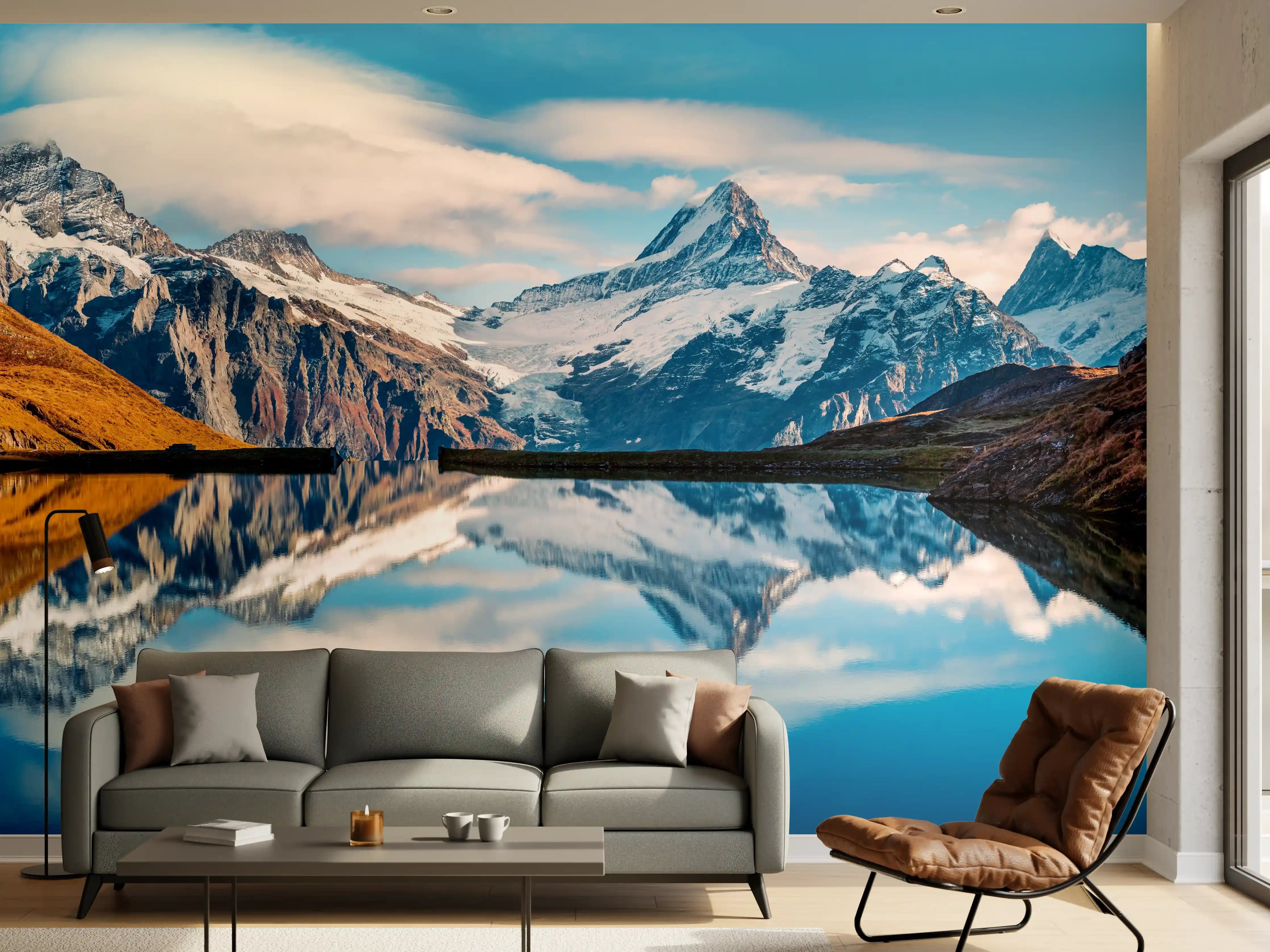 Wandverkleidung Wohnzimmer - Panoramablick auf Bachalpsee