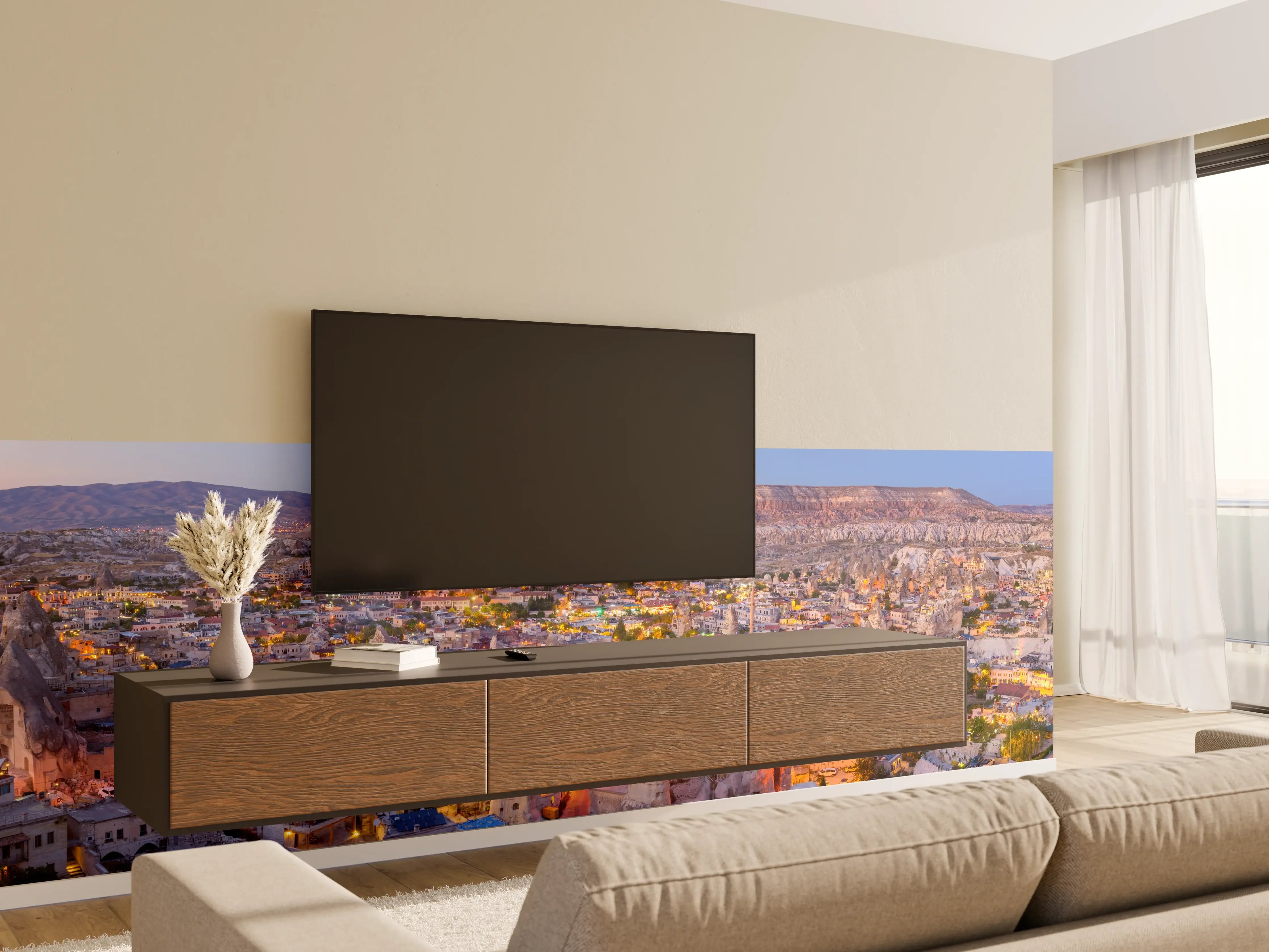 Wandverkleidung Wohnzimmer - Panoramablick auf Göreme - Kapadokien