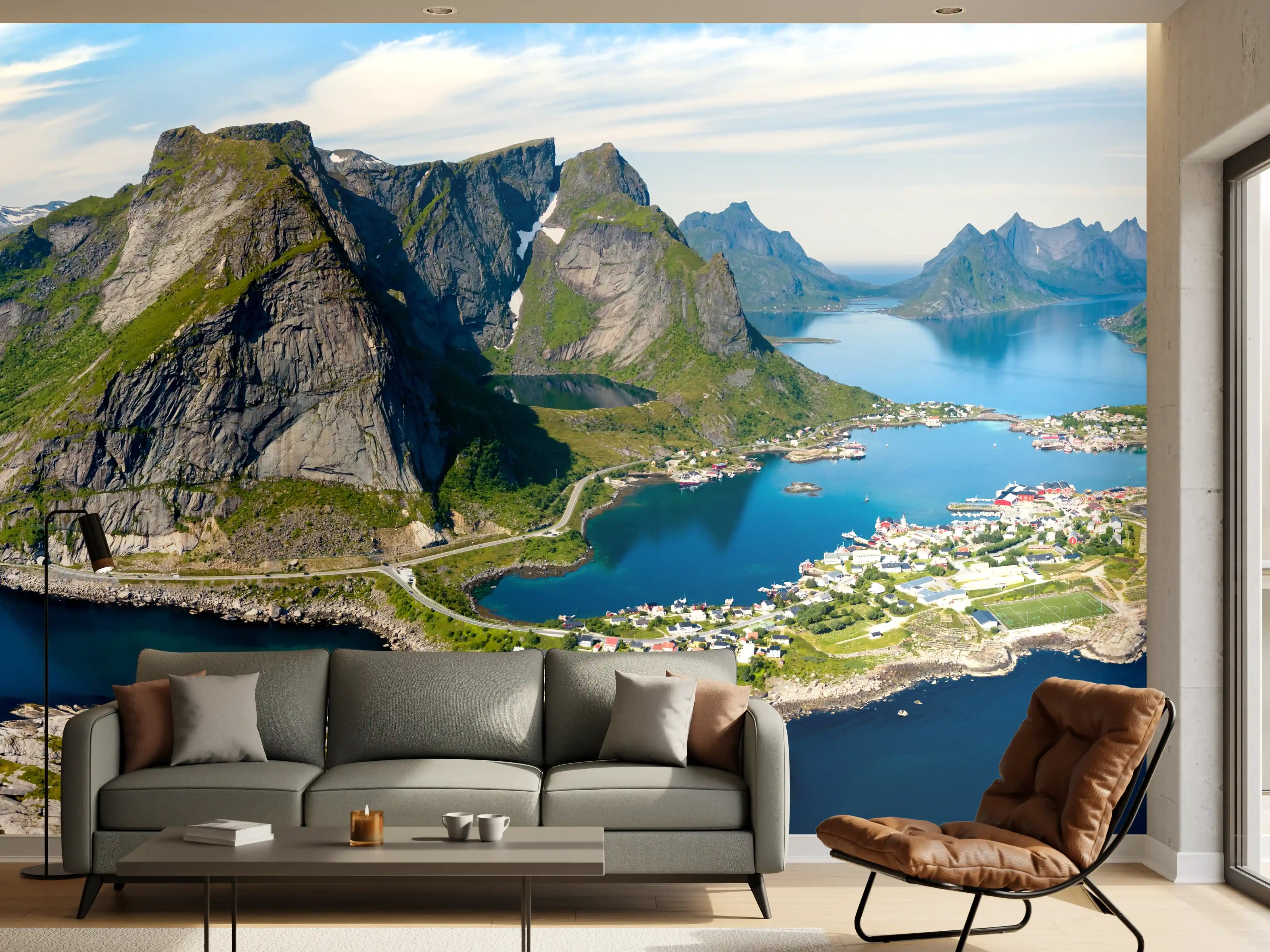 Wandverkleidung Wohnzimmer - Panoramablick auf Reine