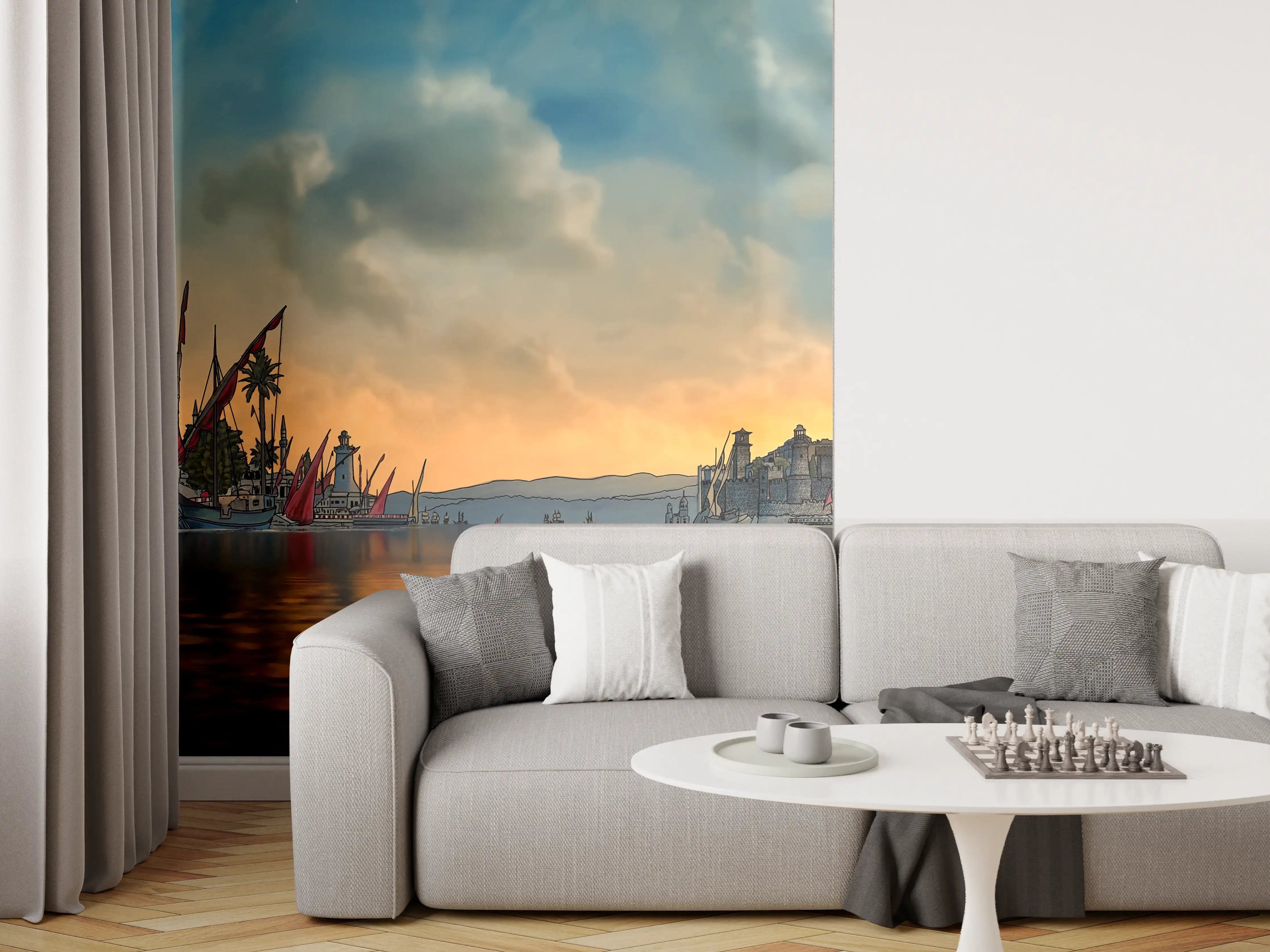 Wandverkleidung Wohnzimmer - Panoramablick auf alt-Istanbul