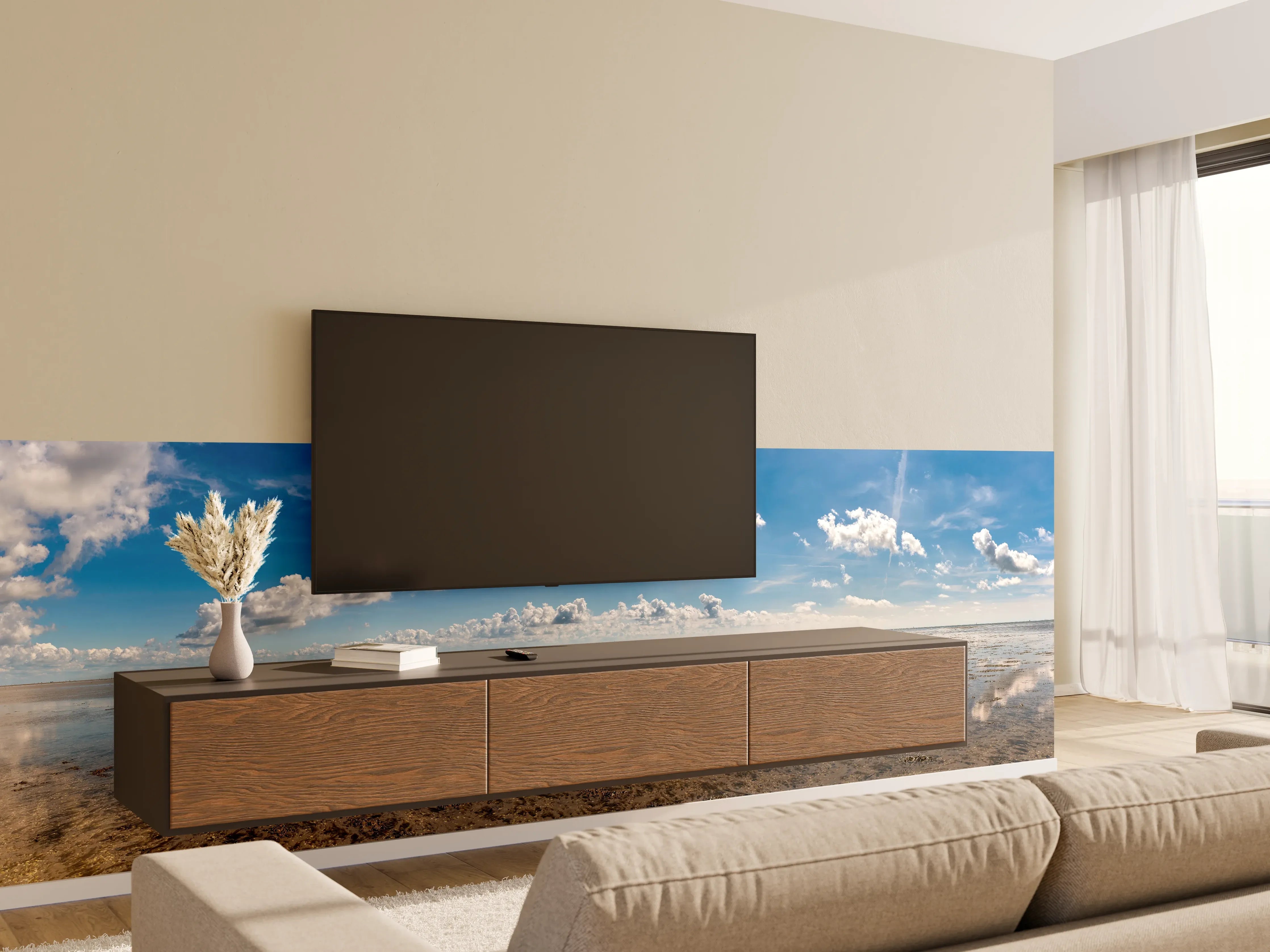 Wandverkleidung Wohnzimmer - Panoramablick auf den ruhigen Ozean