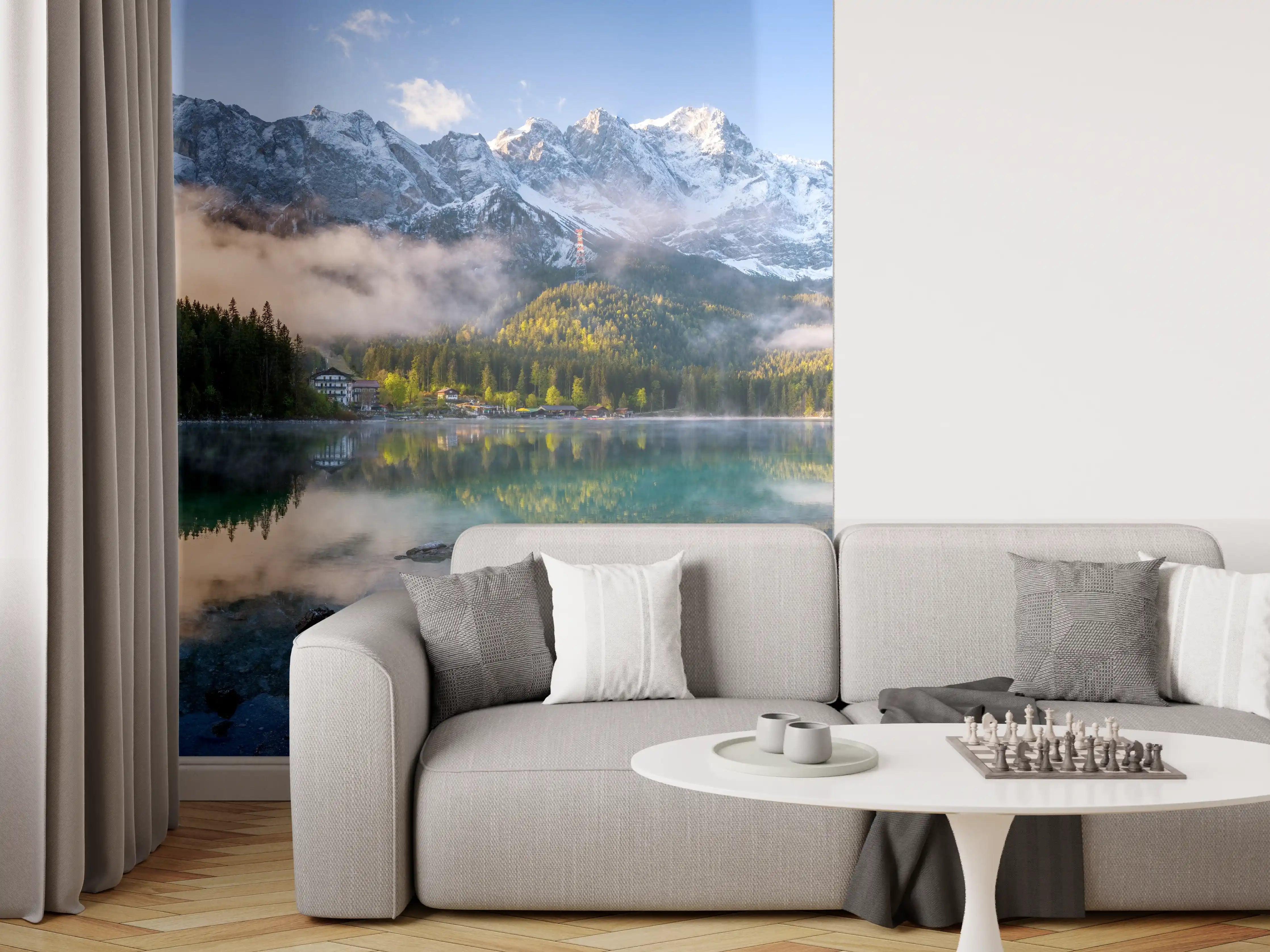 Wandverkleidung Wohnzimmer - Panoramablick auf die Zugspitze