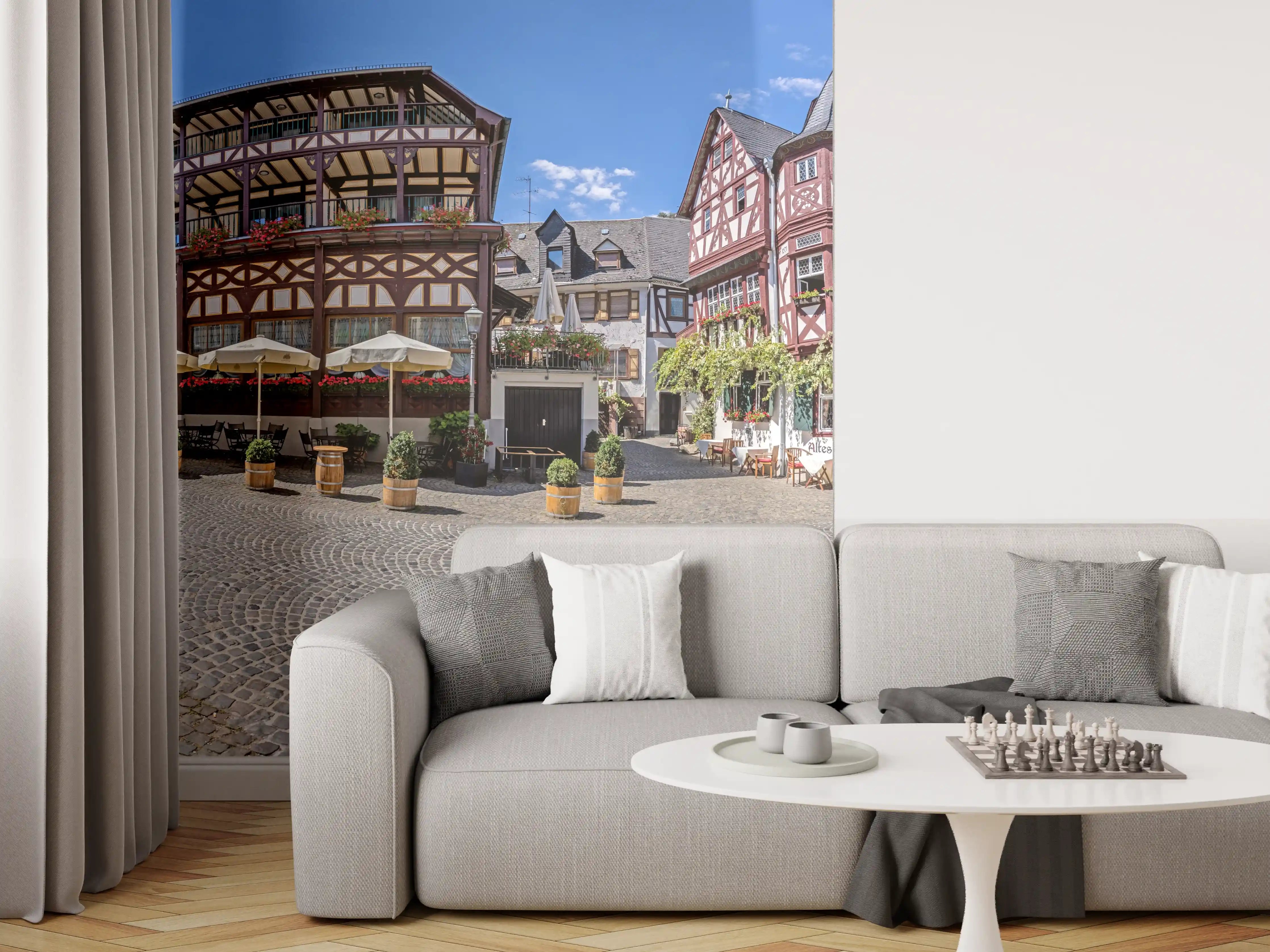 Wandverkleidung Wohnzimmer - Panoramablick über Bacharach