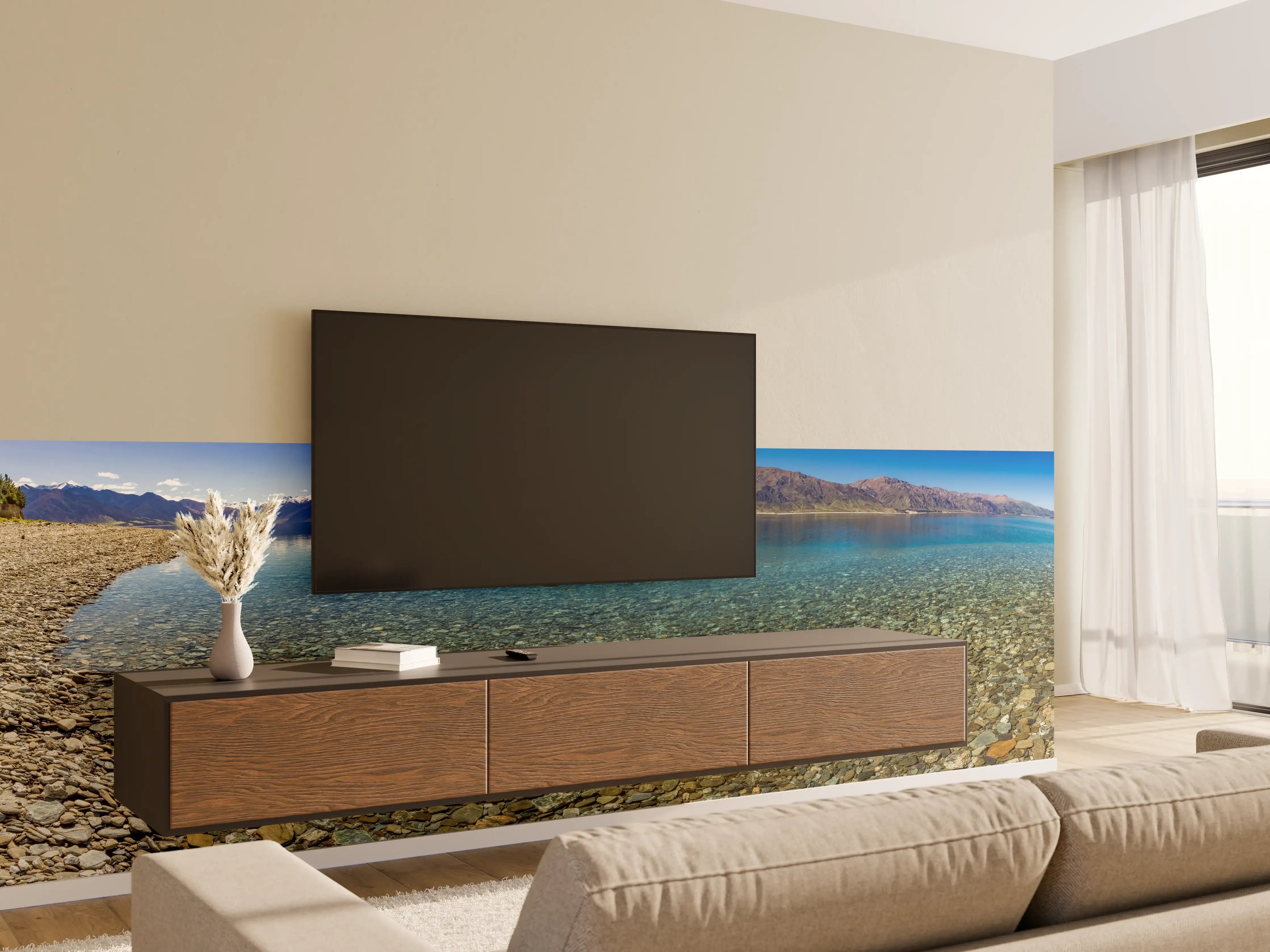 Wandverkleidung Wohnzimmer - Panoramafotos vom Hawea-See