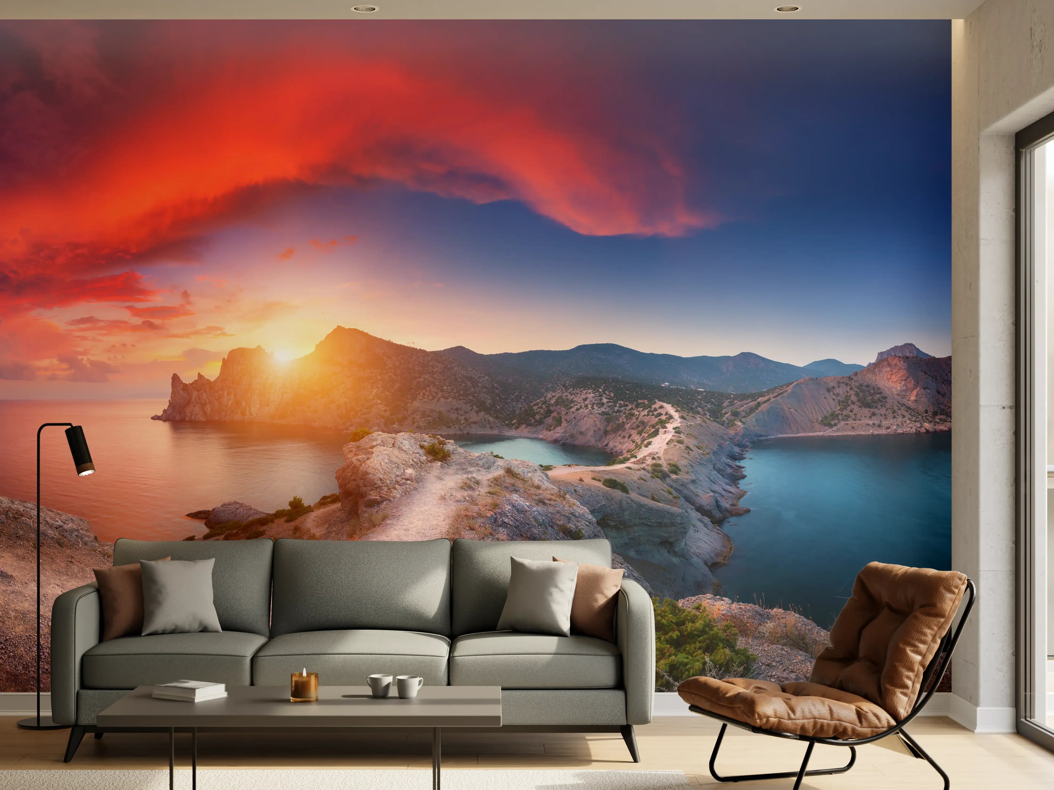 Wandverkleidung Wohnzimmer - Panoramalandschaft mit Bergen