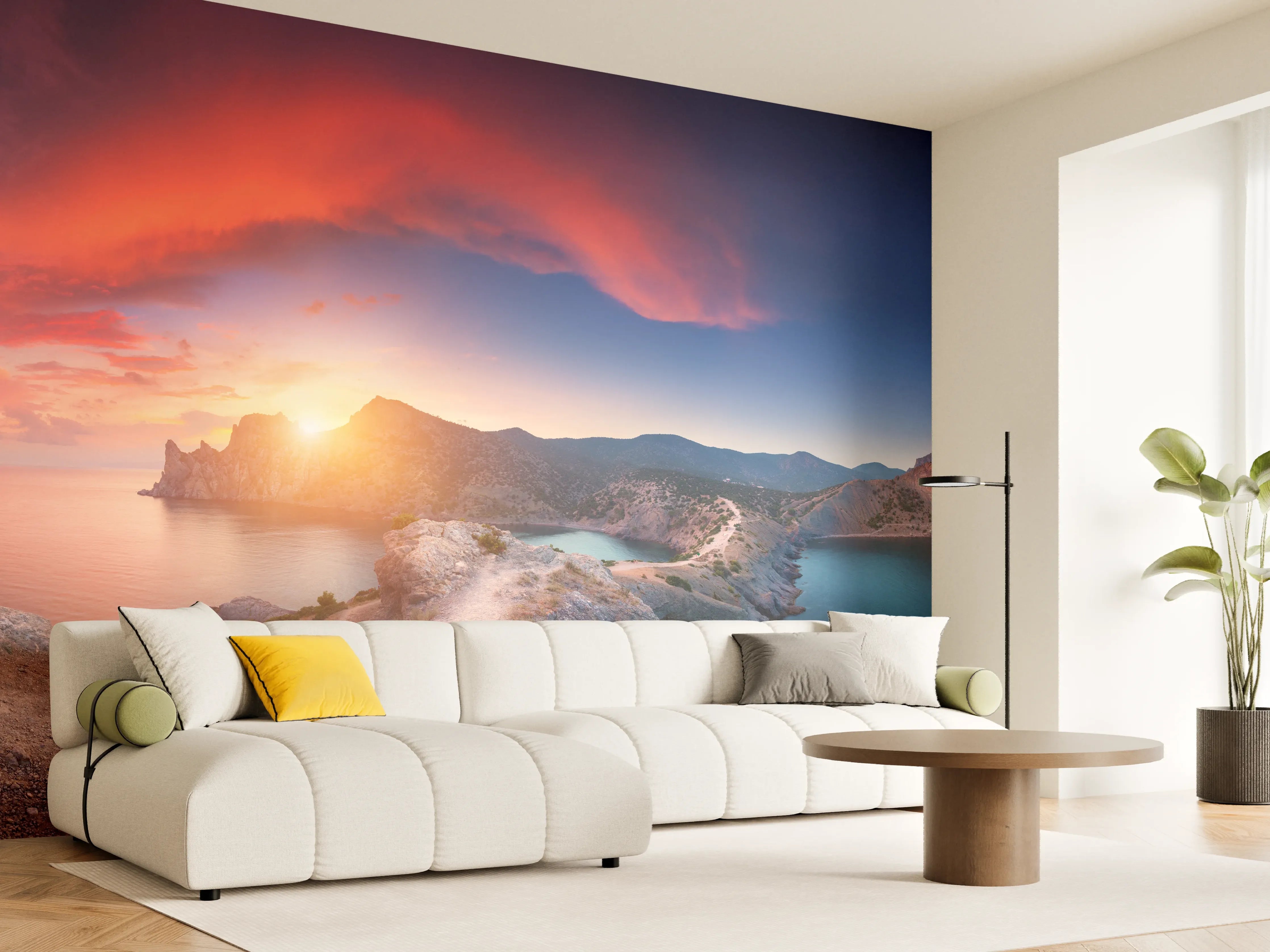 Wandverkleidung Wohnzimmer - Panoramalandschaft mit Bergen
