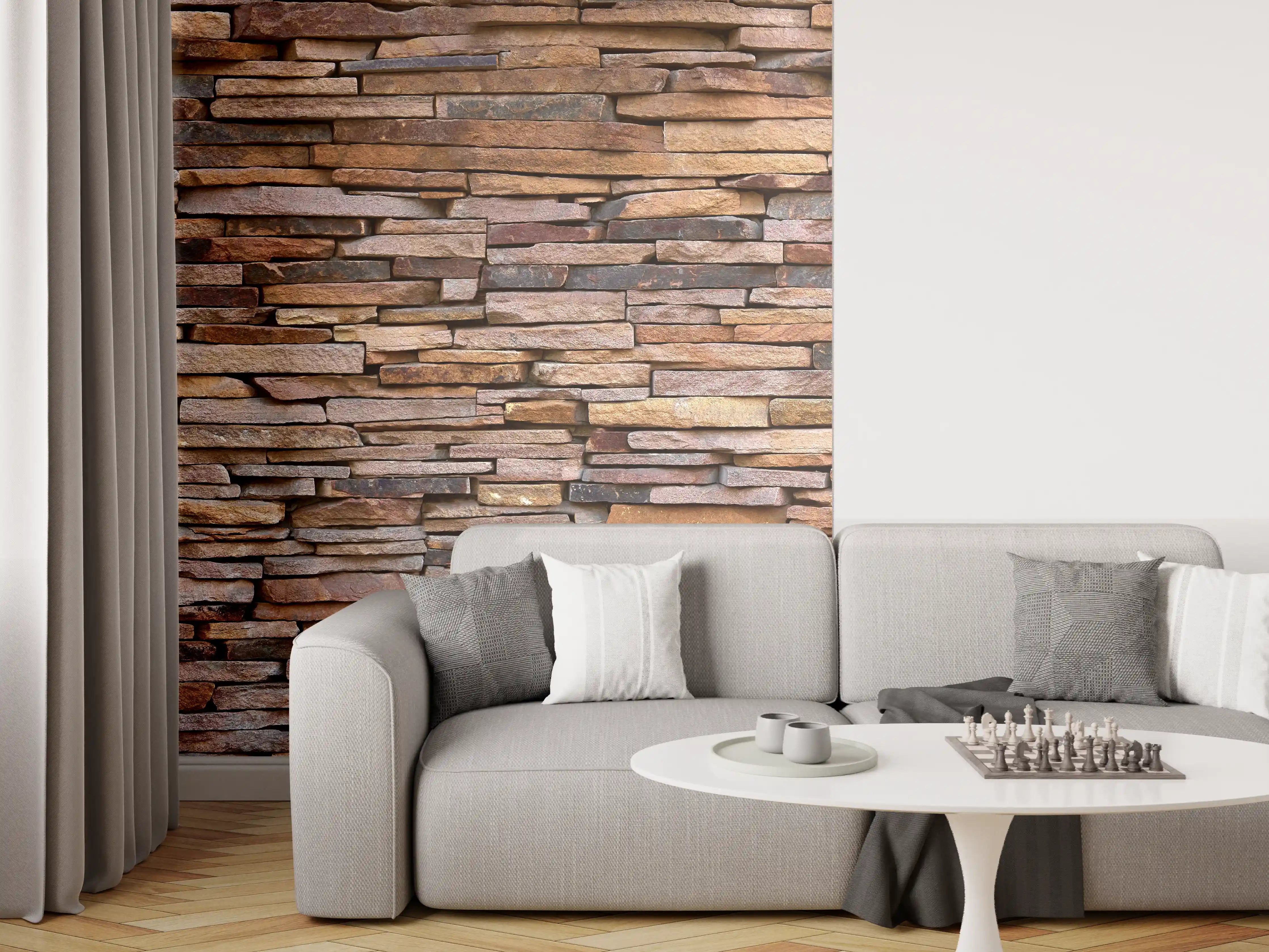 Wandverkleidung Wohnzimmer - Panoramaplatte Granit