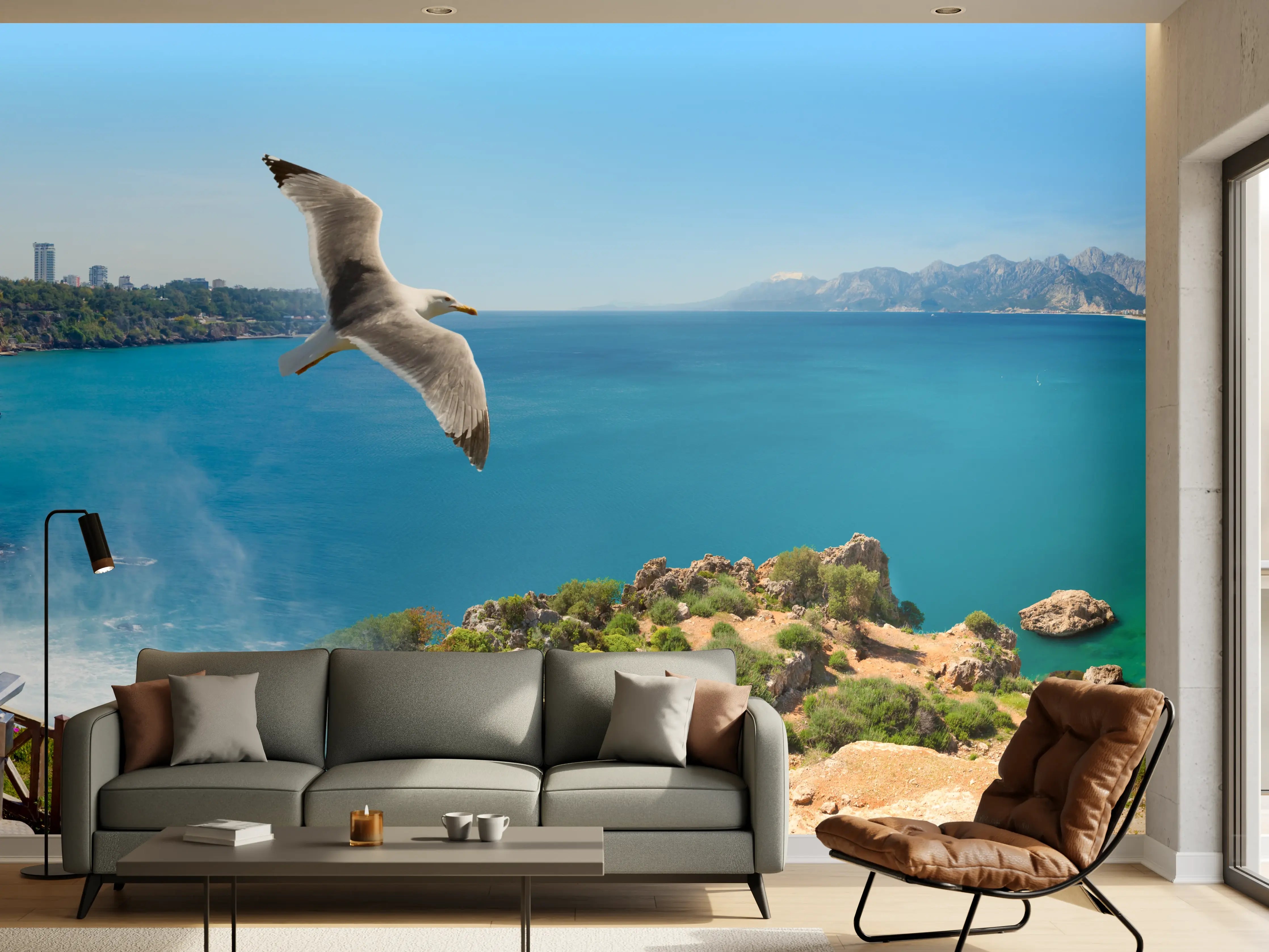 Wandverkleidung Wohnzimmer - Panoramic View of a Waterfall and Lake
