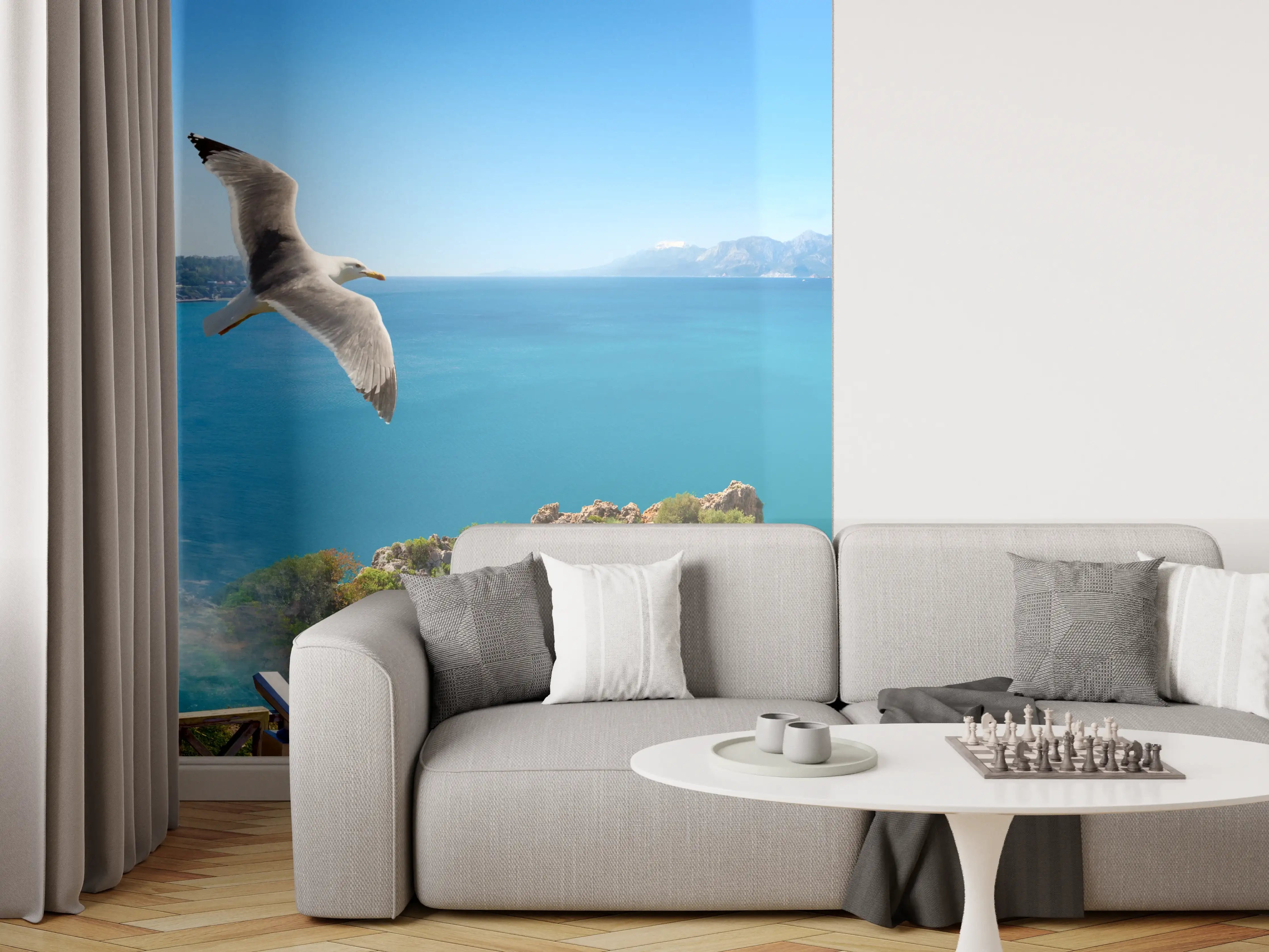 Wandverkleidung Wohnzimmer - Panoramic View of a Waterfall and Lake