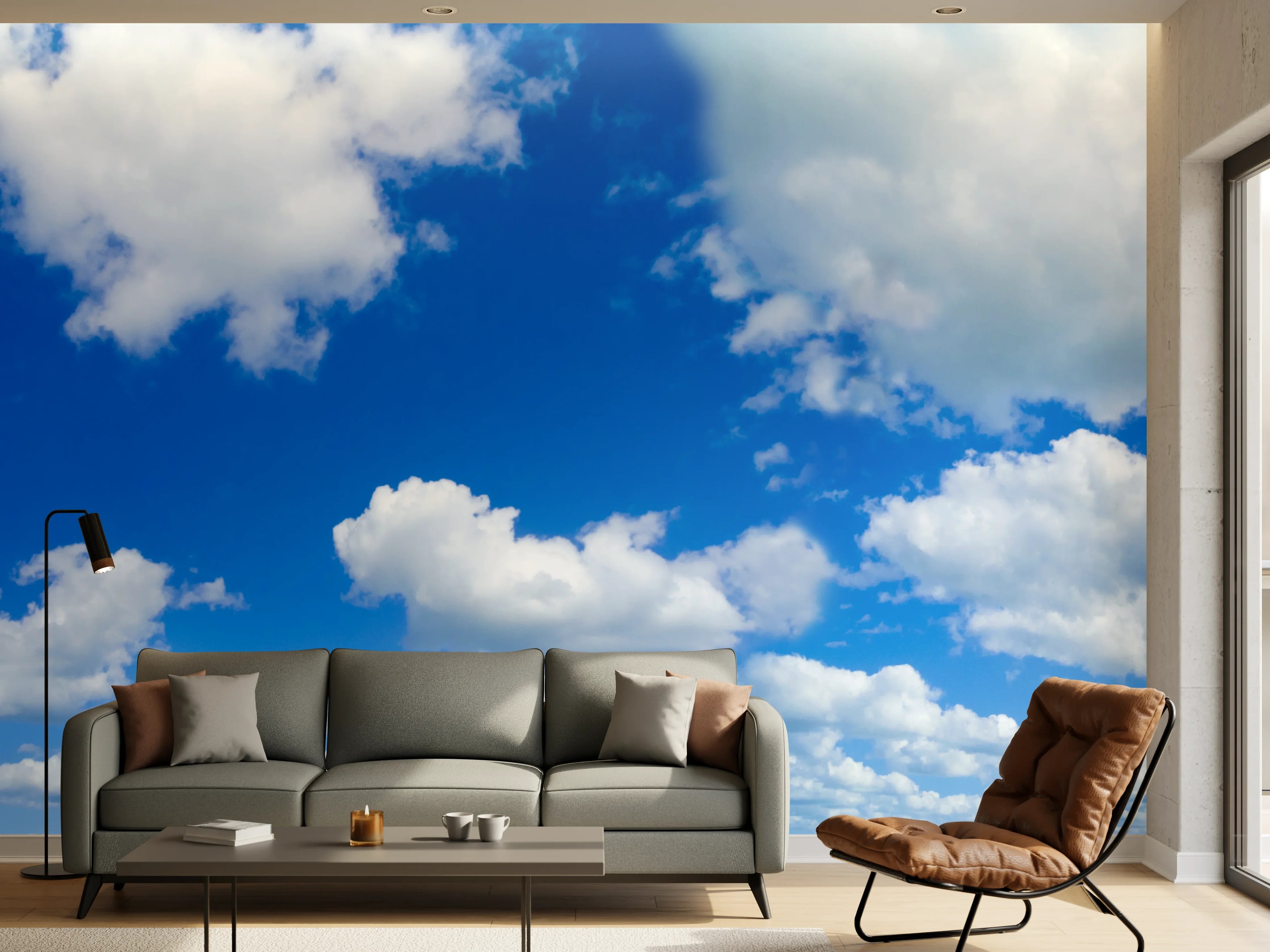 Wandverkleidung Wohnzimmer - Panoramischer Himmel mit Wolken