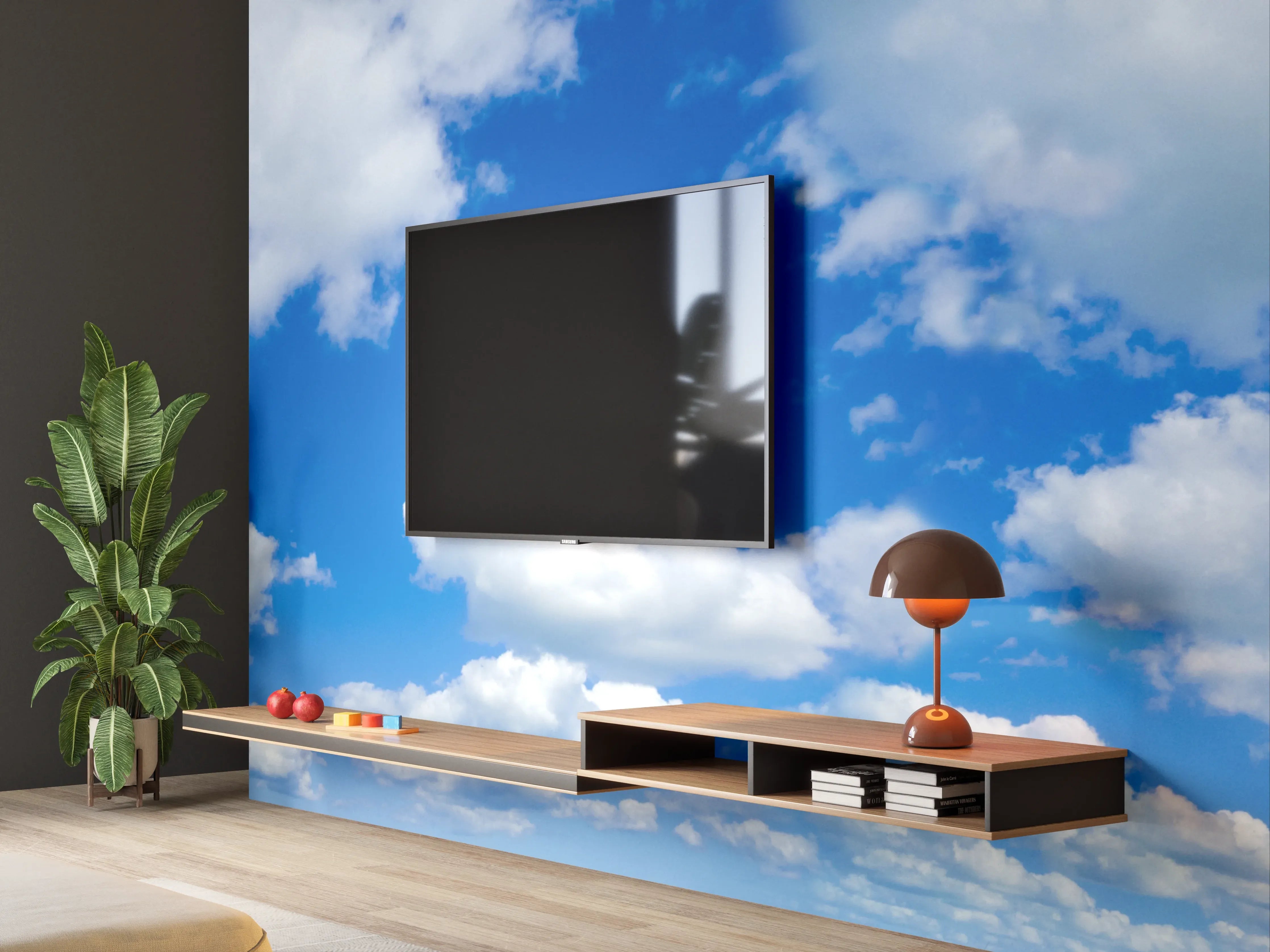 Wandverkleidung Wohnzimmer - Panoramischer Himmel mit Wolken