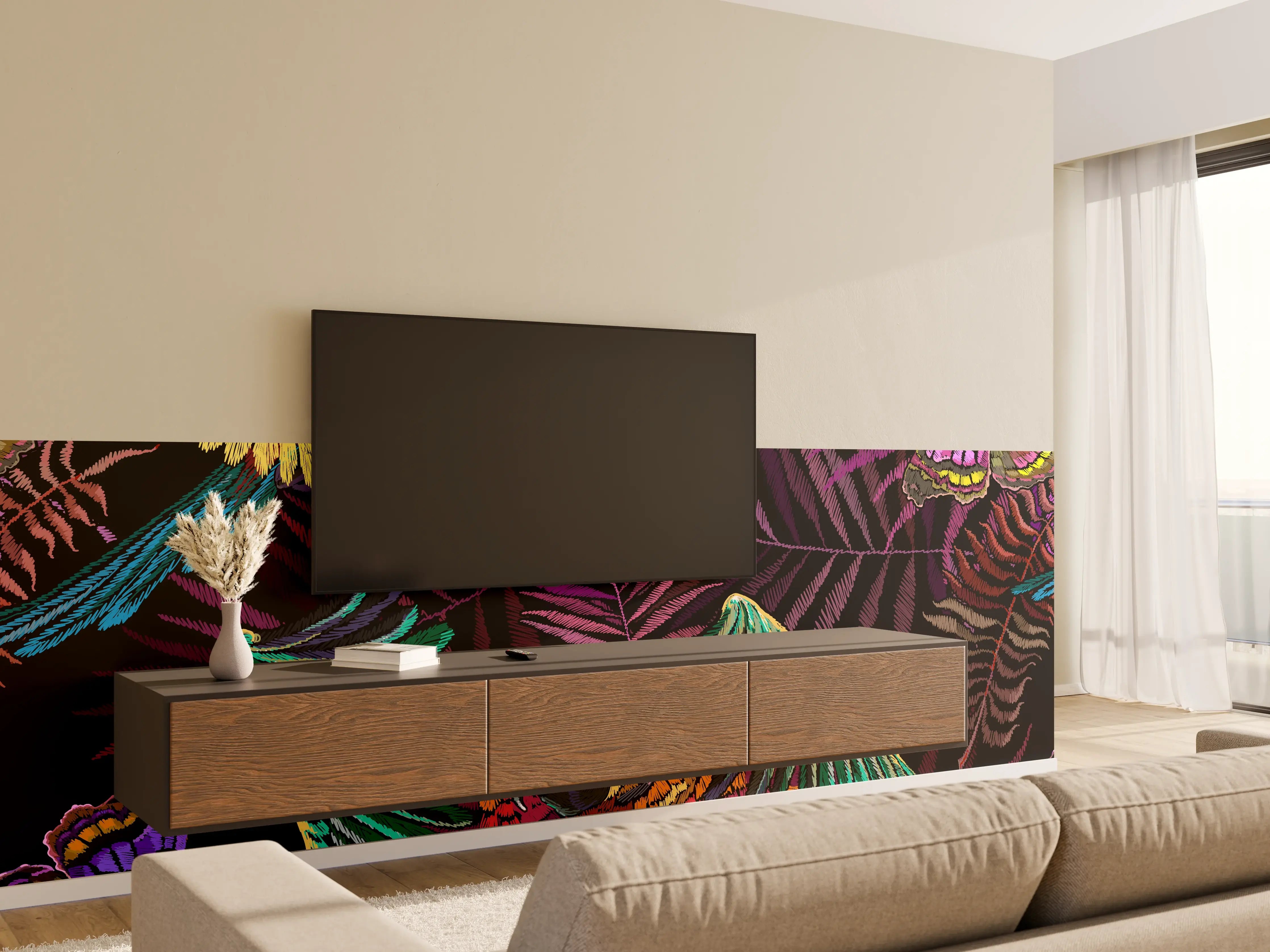 Wandverkleidung Wohnzimmer - Papagaien - Stickmuster