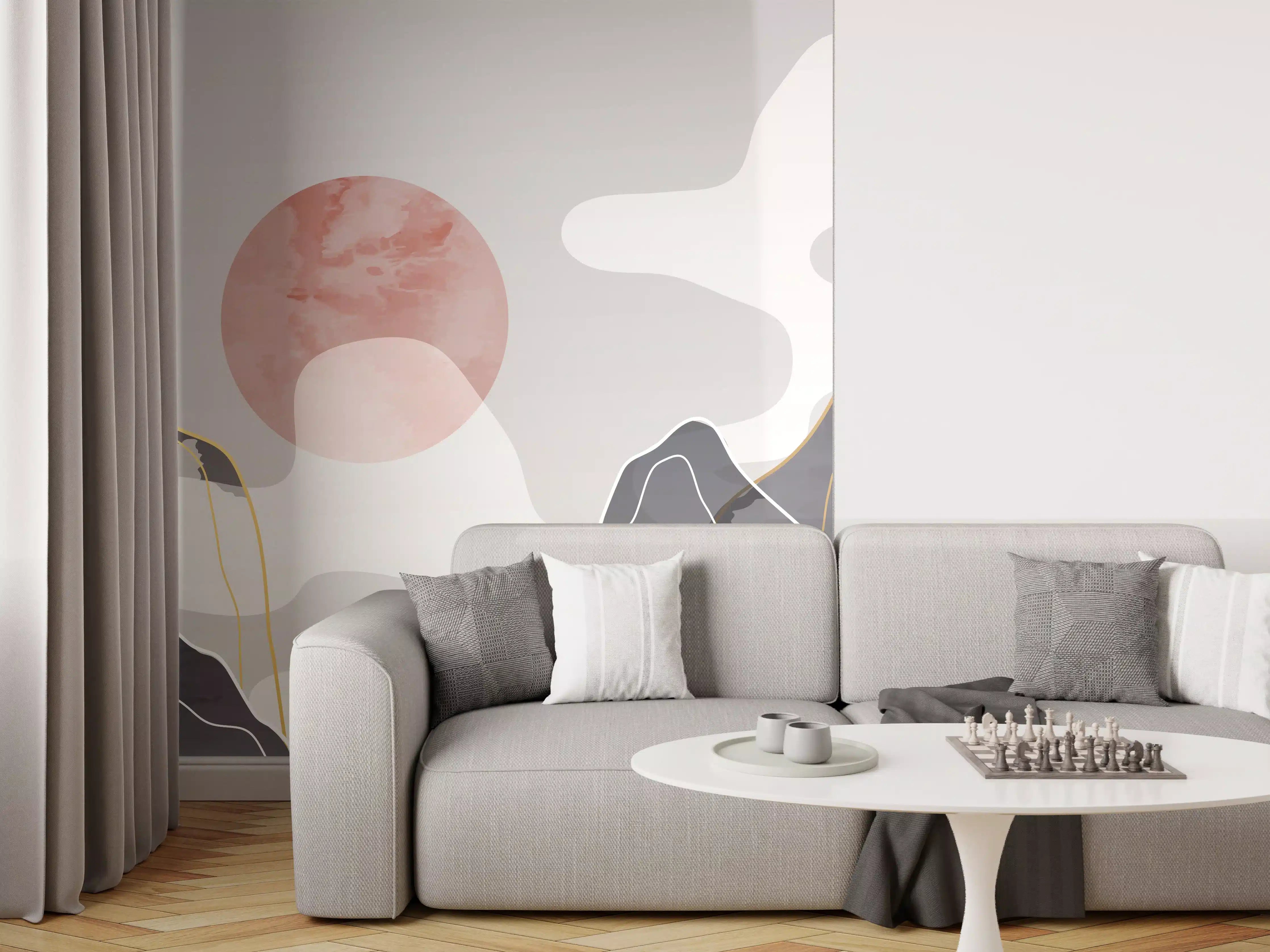 Wandverkleidung Wohnzimmer - Pastell Berge Abendsonne