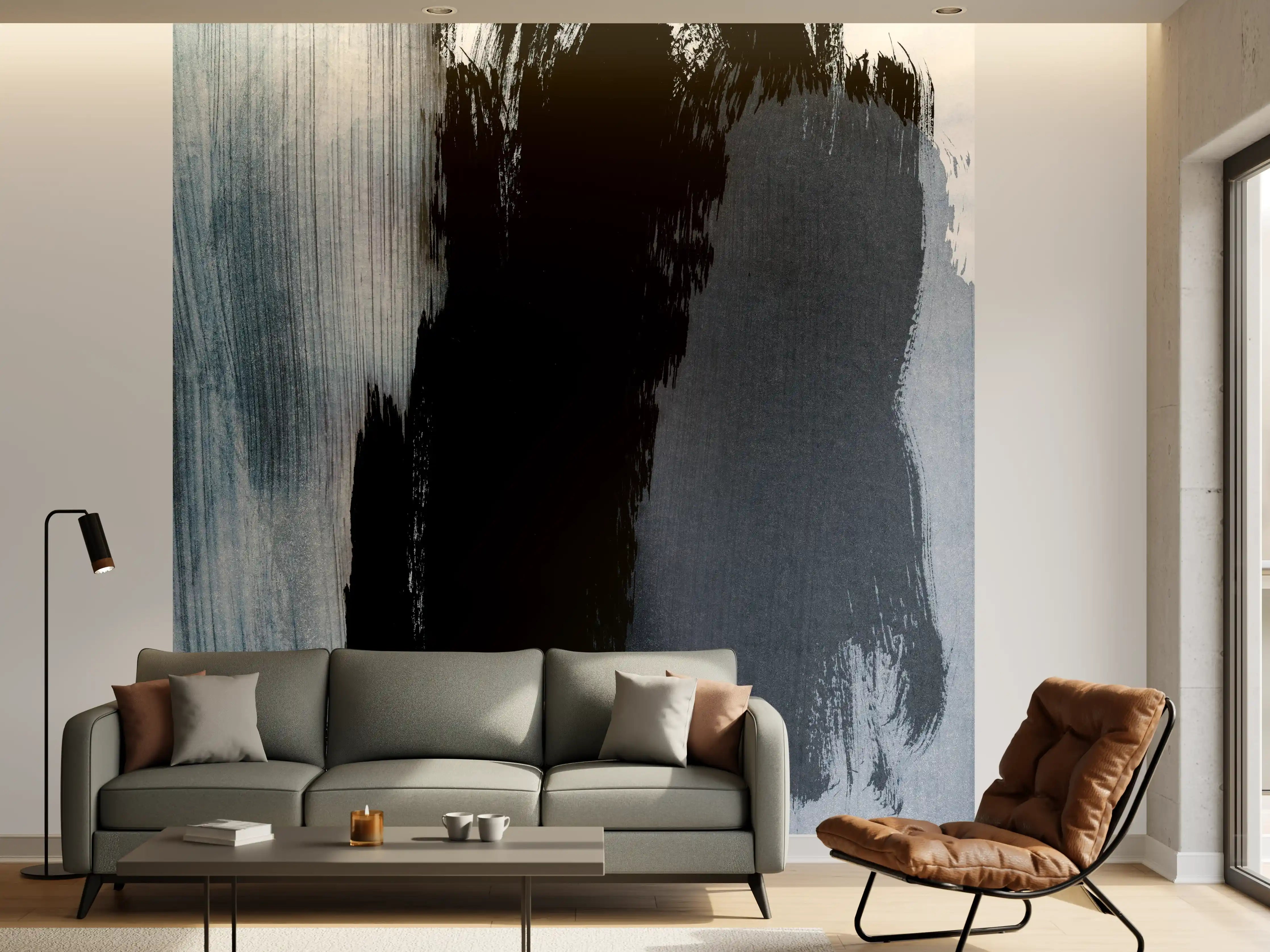 Wandverkleidung Wohnzimmer - Pastell-Blaugraue Abstraktion