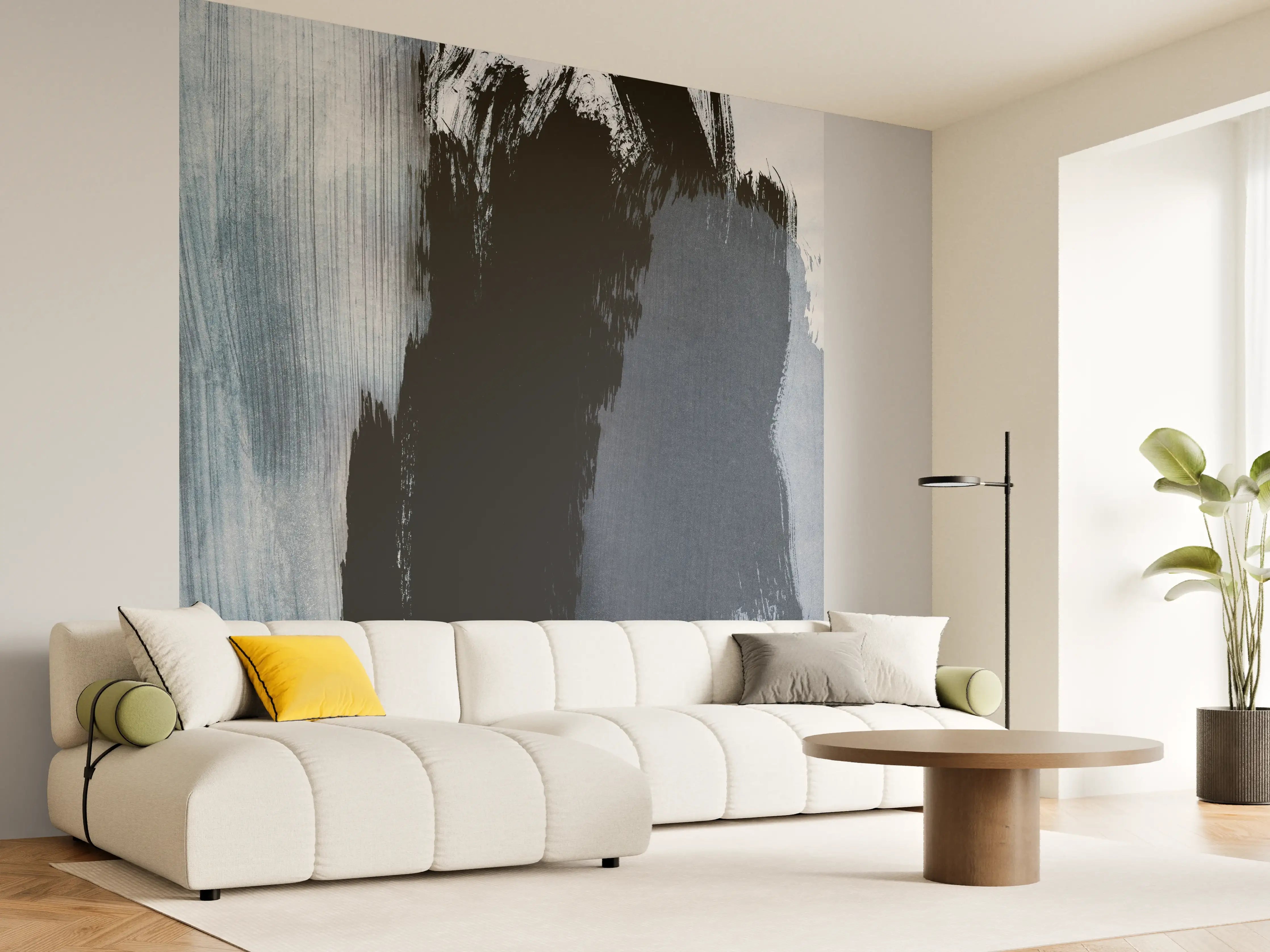 Wandverkleidung Wohnzimmer - Pastell-Blaugraue Abstraktion