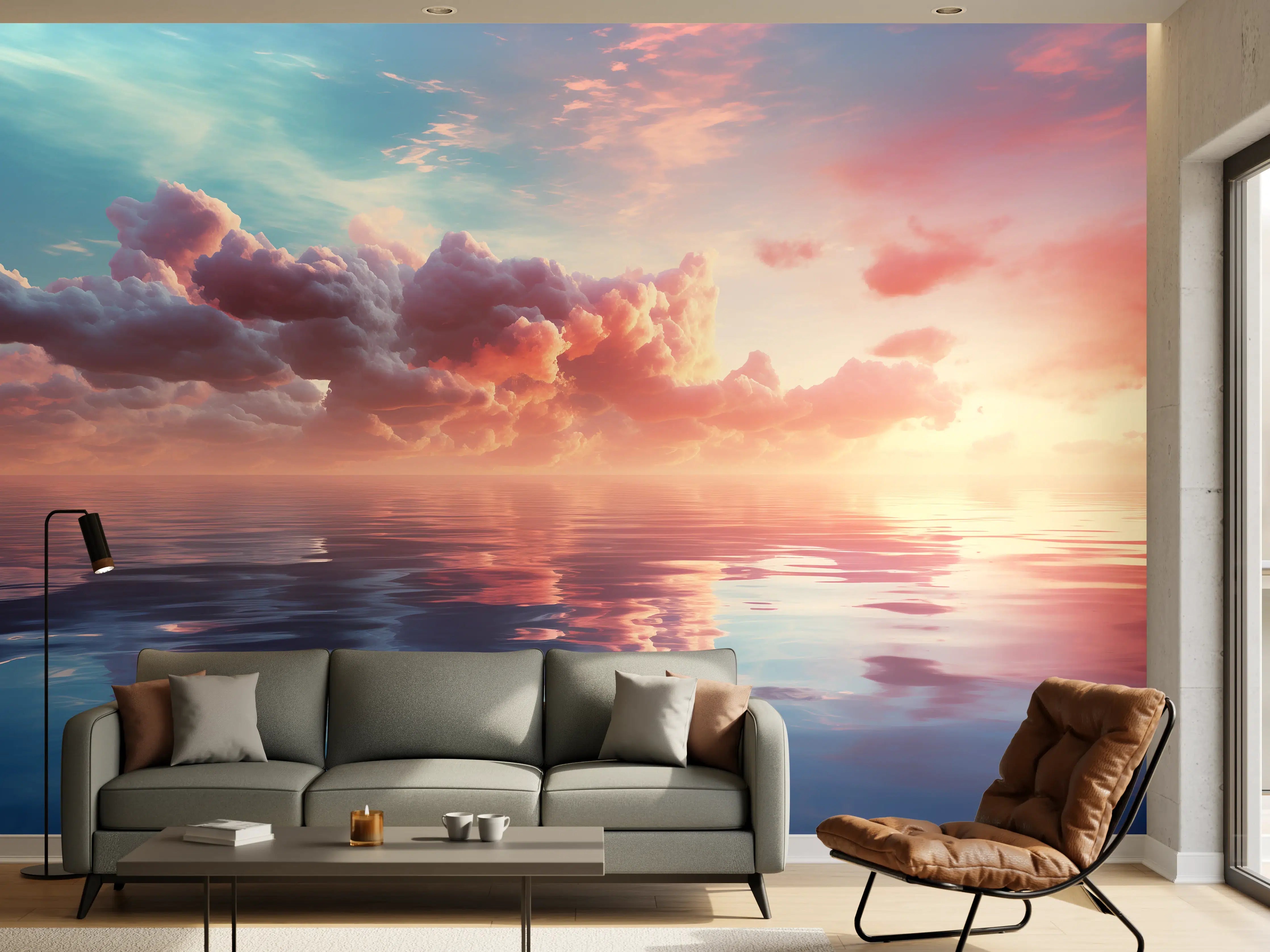 Wandverkleidung Wohnzimmer - Pastell-Sonnenuntergang über Meer