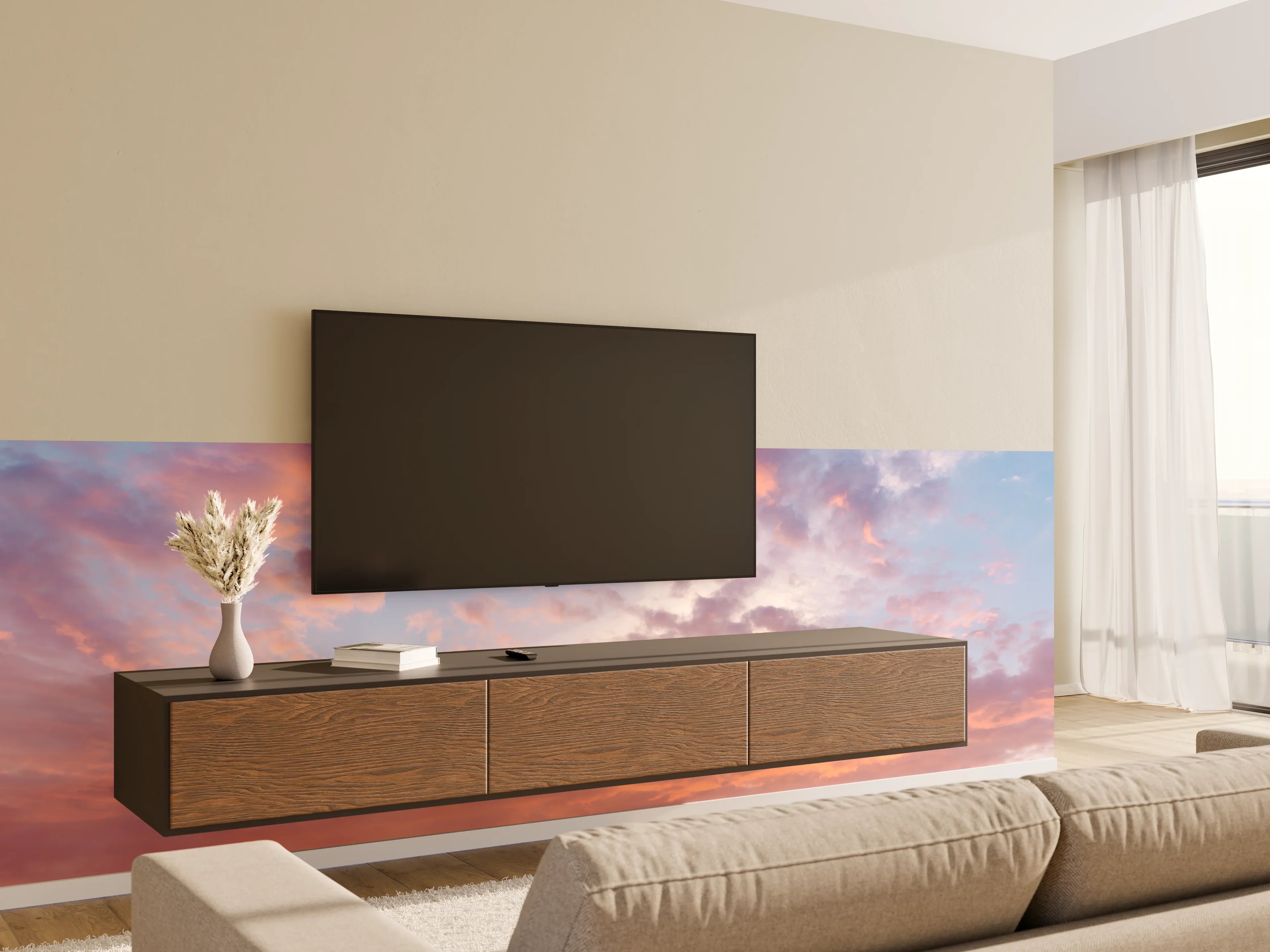 Wandverkleidung Wohnzimmer - Pastell-Sonnenuntergangs-Himmel