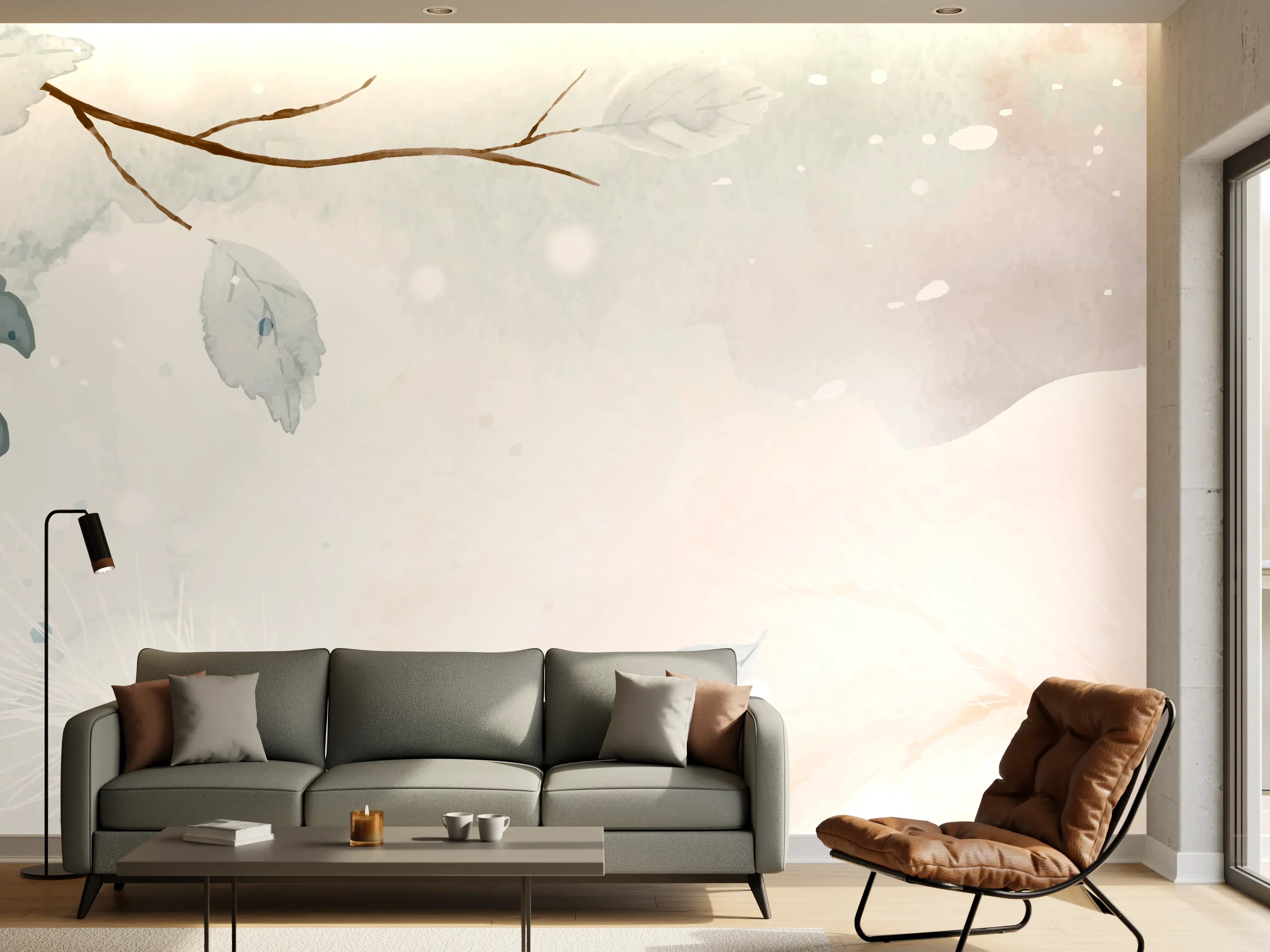 Wandverkleidung Wohnzimmer - Pastell Winter Zweige