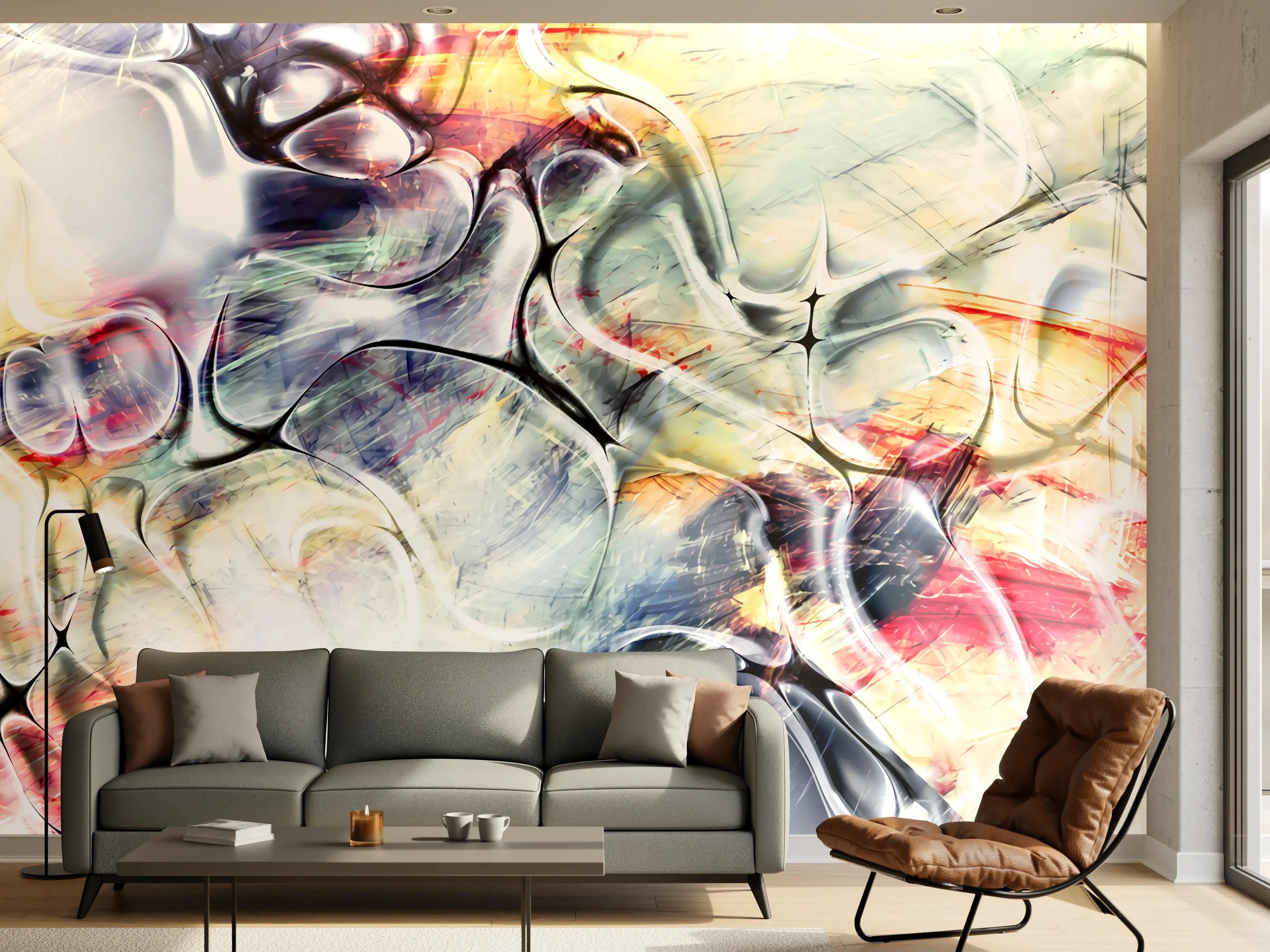 Wandverkleidung Wohnzimmer - Pastellfarben Kunst