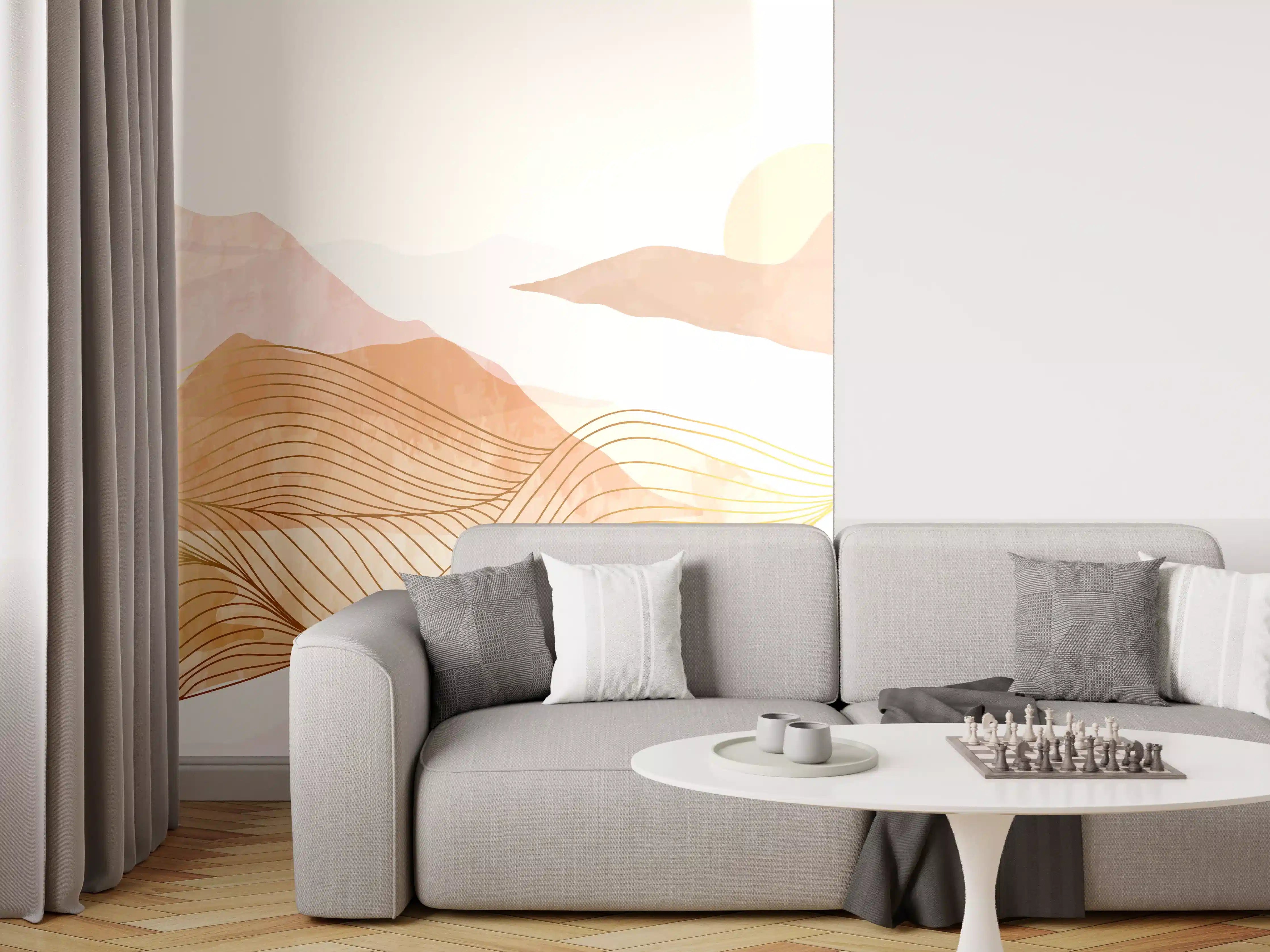 Wandverkleidung Wohnzimmer - Pastellfarbene Hügellandschaft