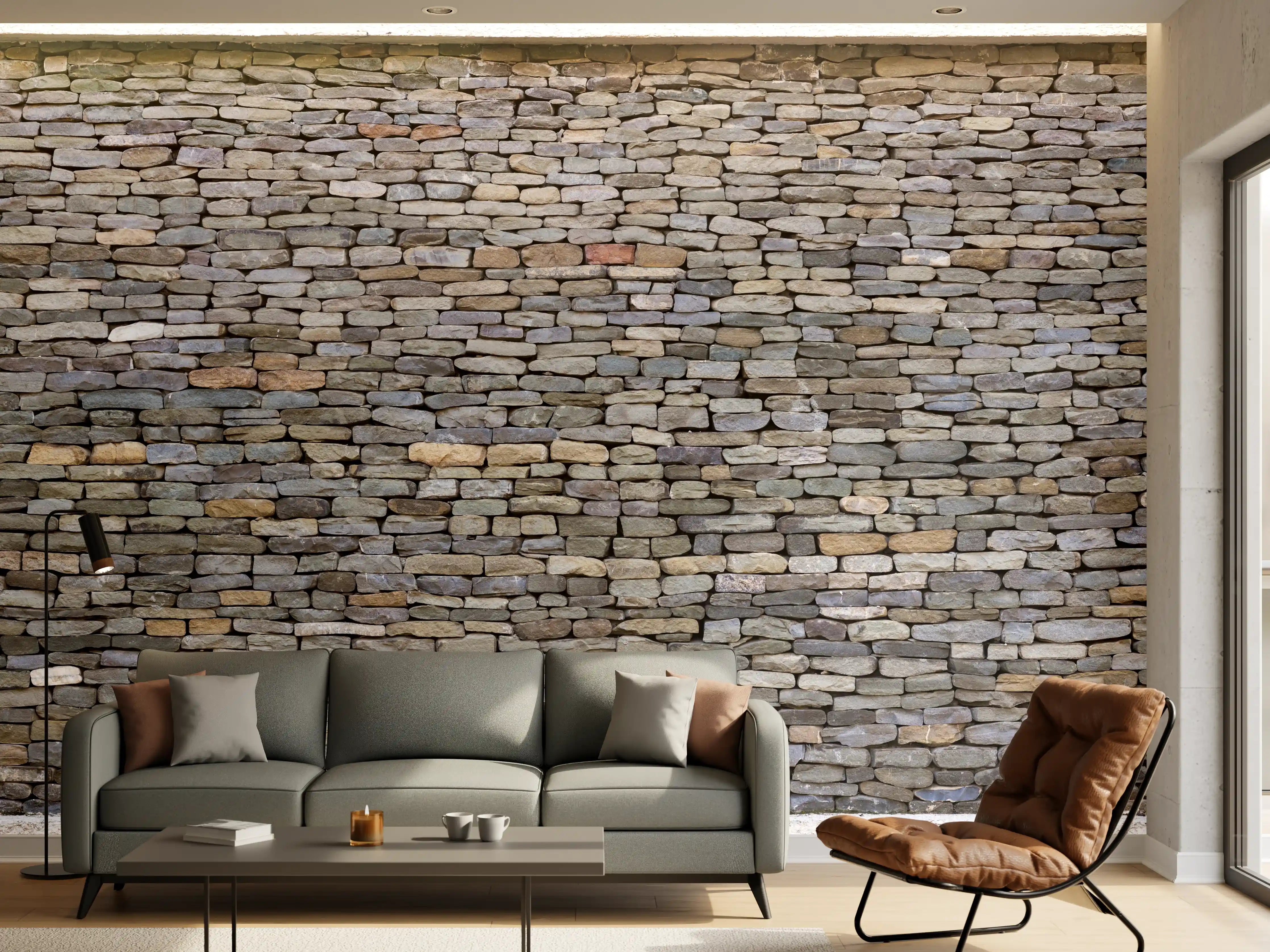 Wandverkleidung Wohnzimmer - Pastellfarbene Steinmauer