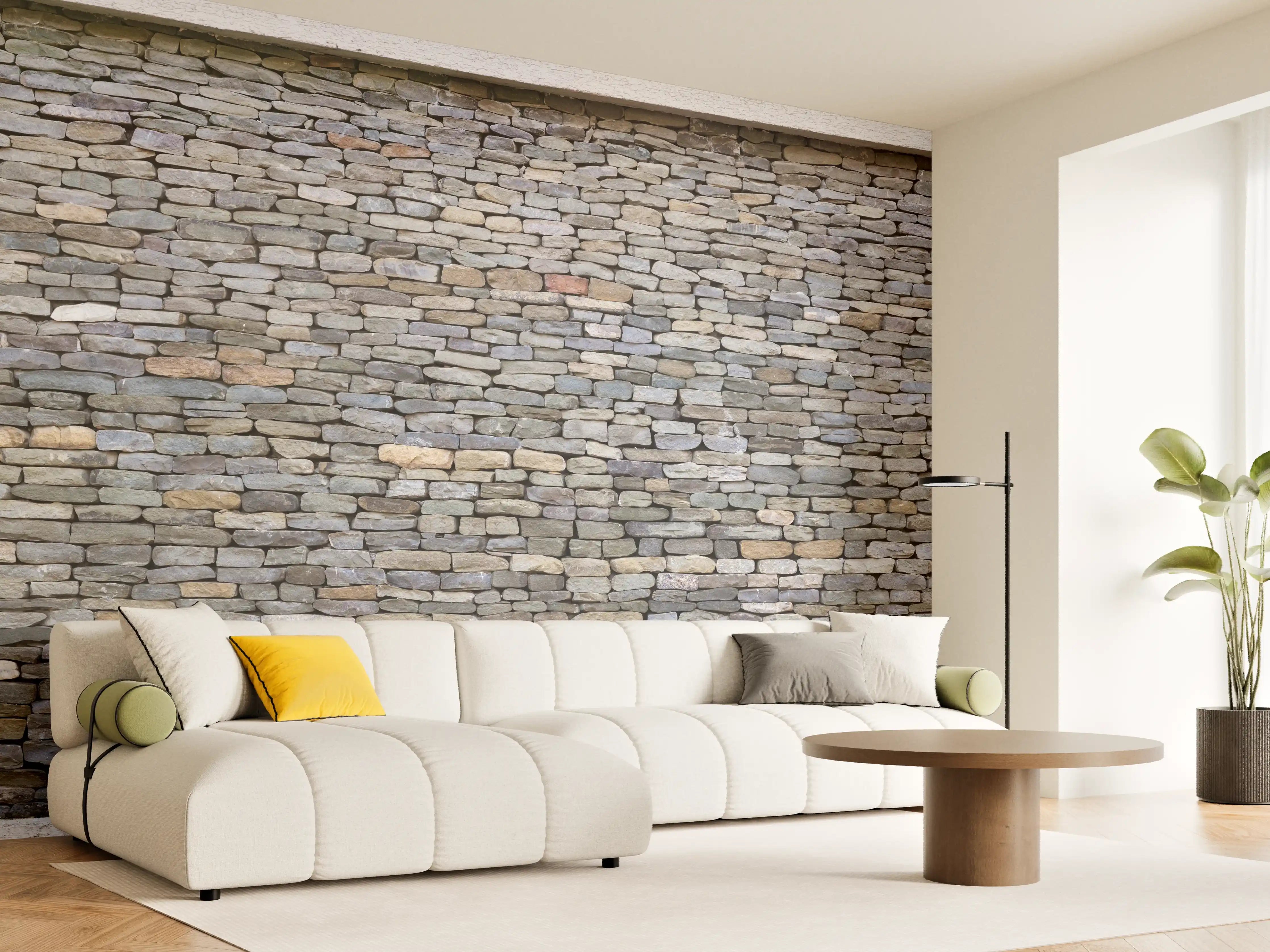 Wandverkleidung Wohnzimmer - Pastellfarbene Steinmauer