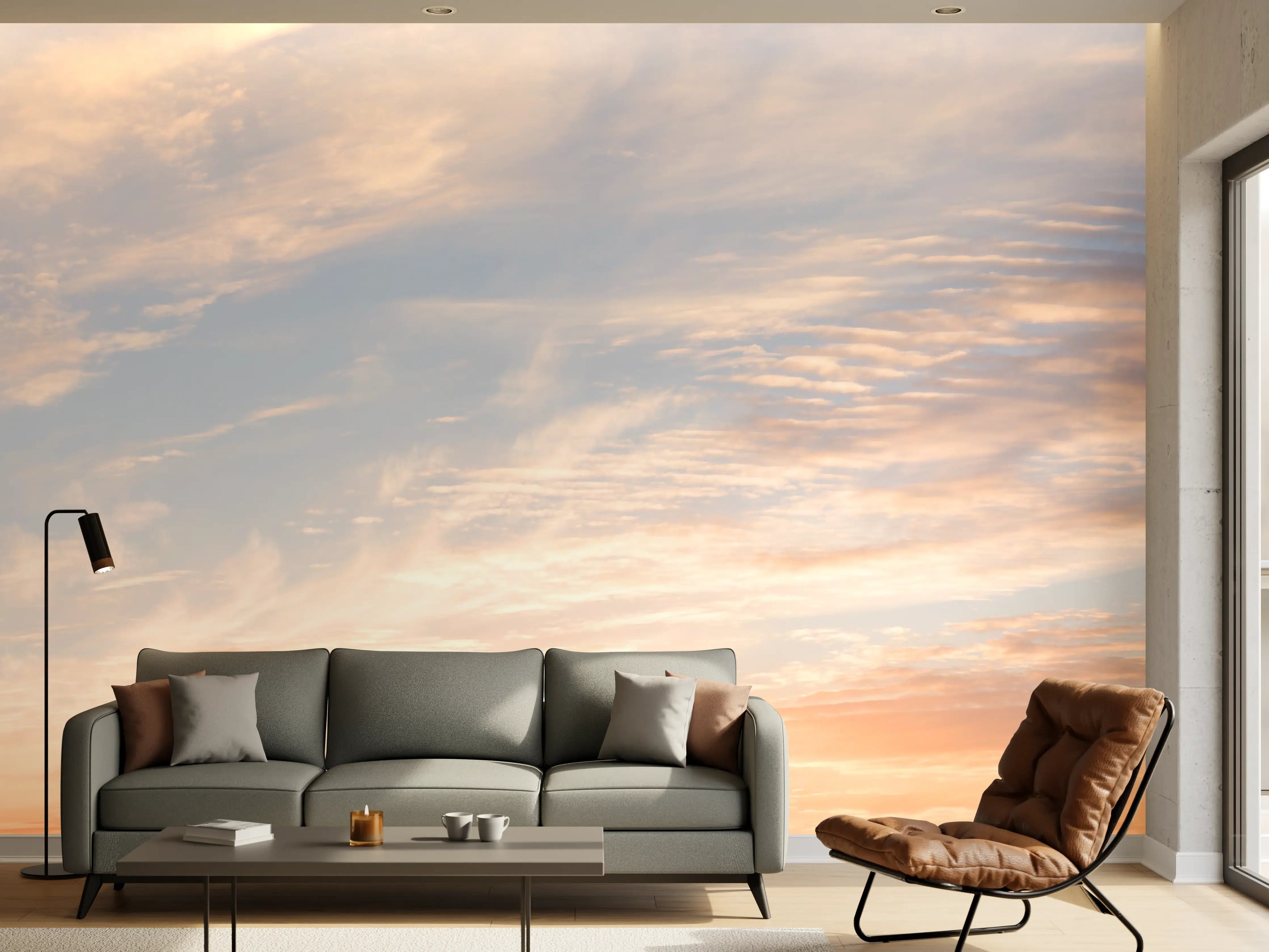 Wandverkleidung Wohnzimmer - Pastellhimmel bei Sonnenuntergang