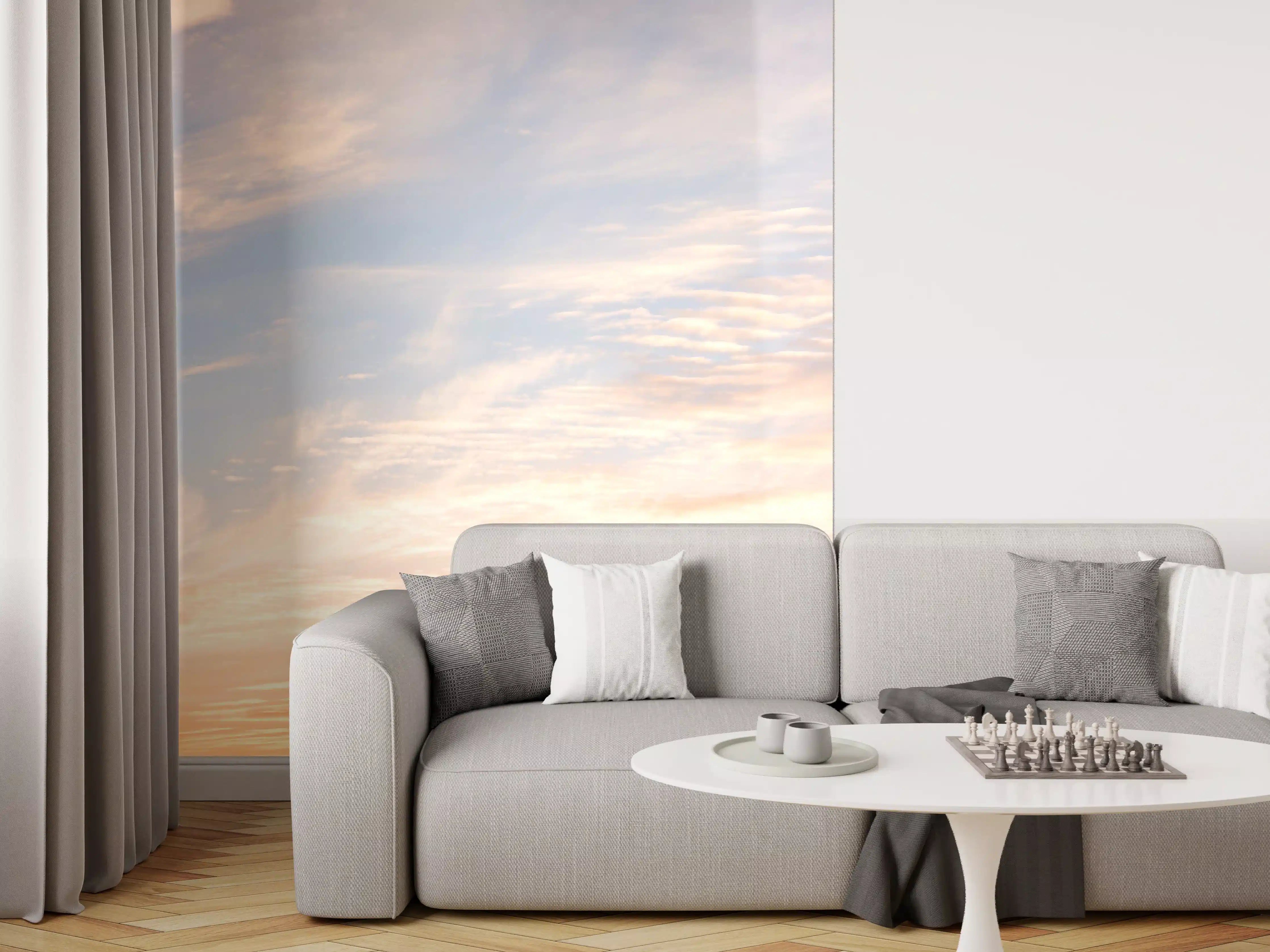 Wandverkleidung Wohnzimmer - Pastellhimmel bei Sonnenuntergang