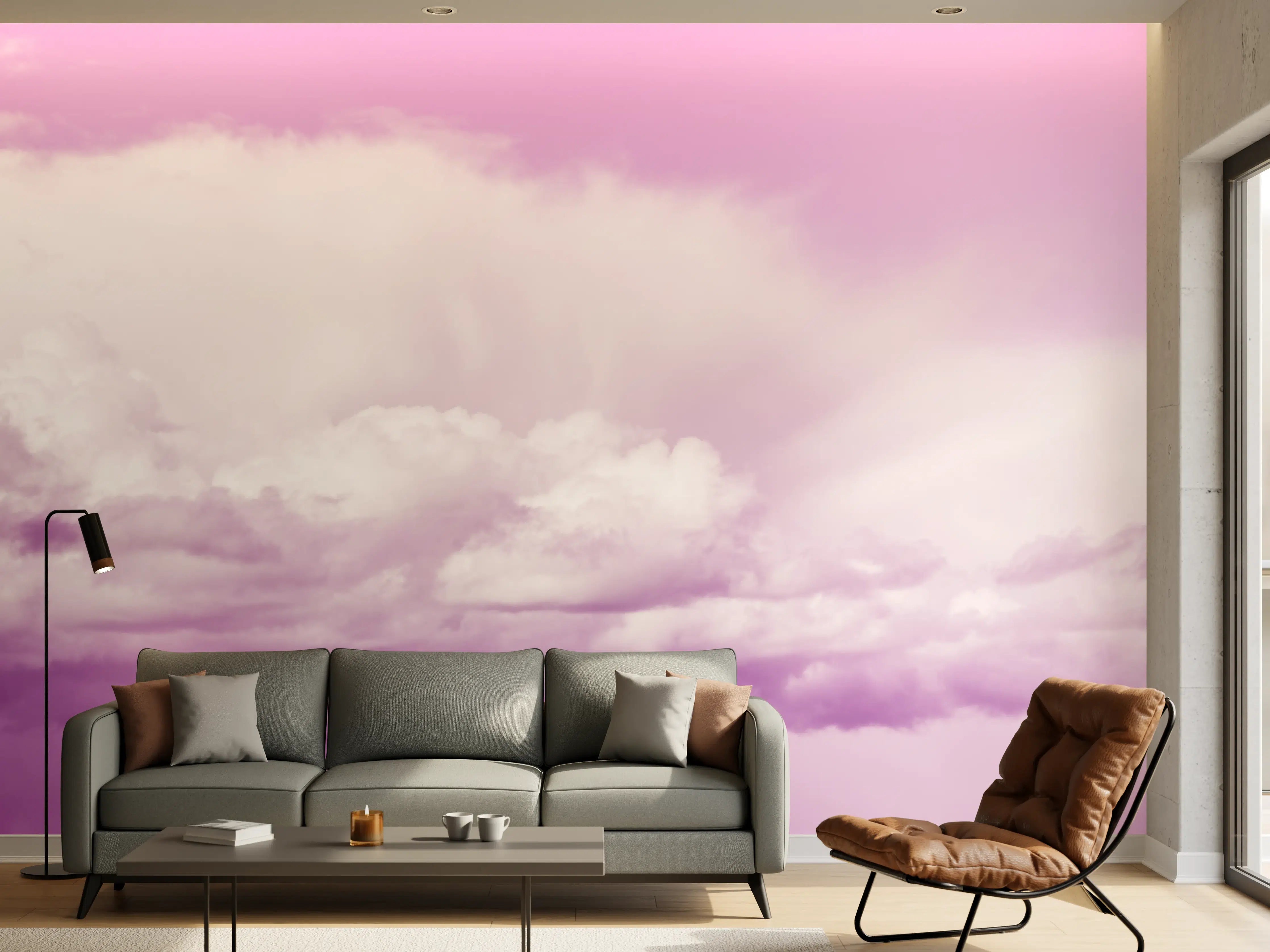 Wandverkleidung Wohnzimmer - Pastellrosa Himmelspanorama