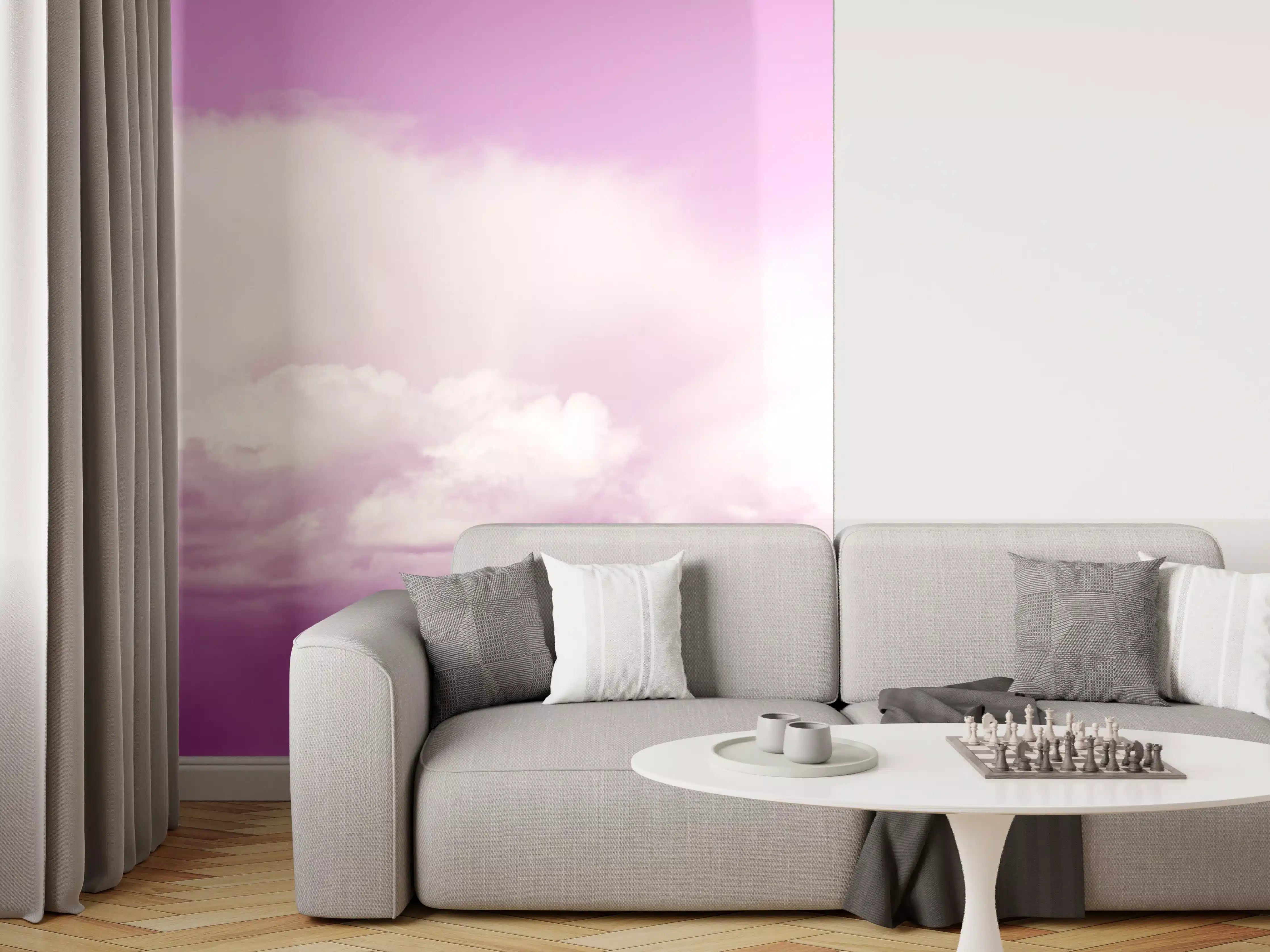 Wandverkleidung Wohnzimmer - Pastellrosa Himmelspanorama