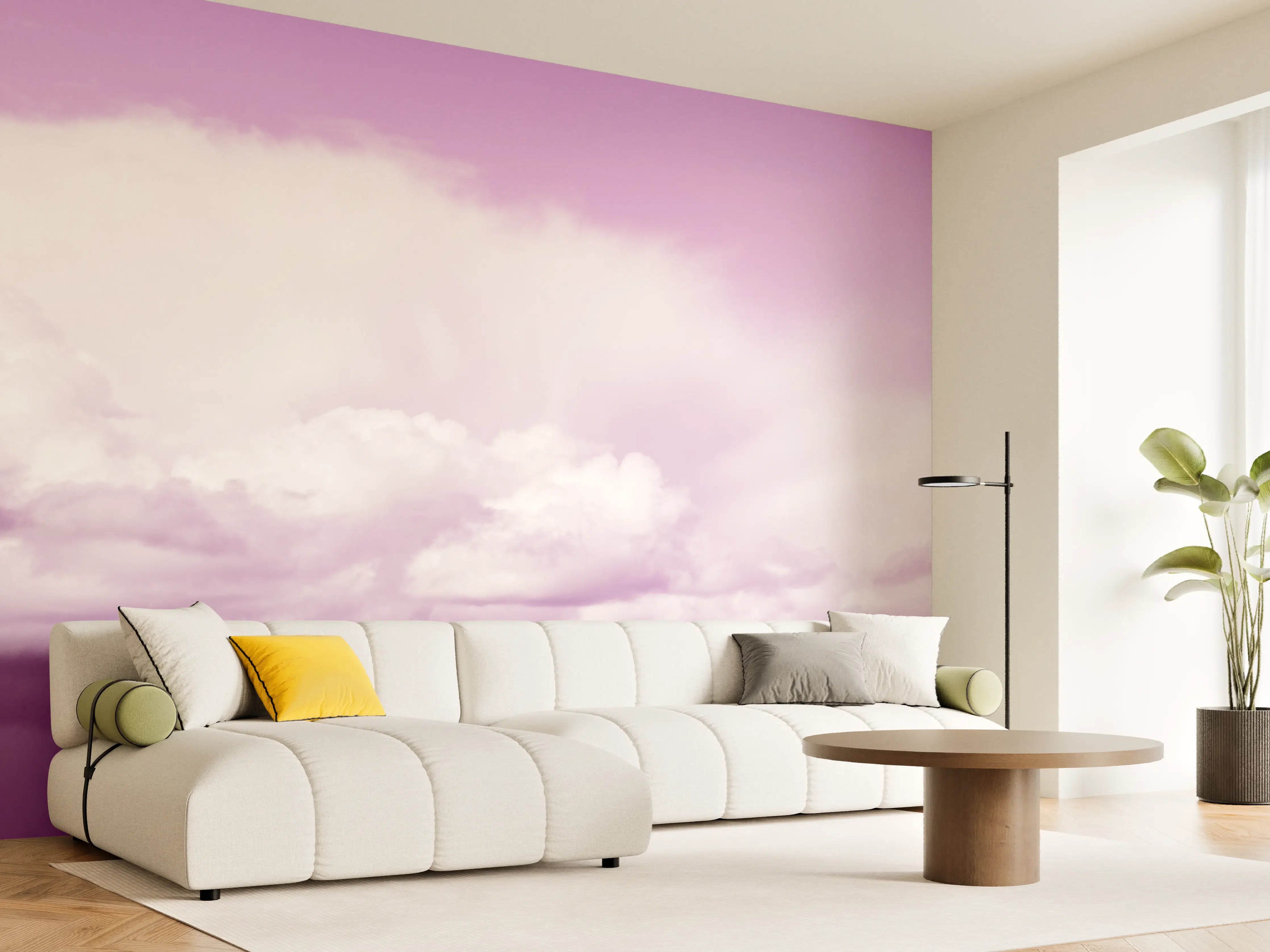 Wandverkleidung Wohnzimmer - Pastellrosa Himmelspanorama