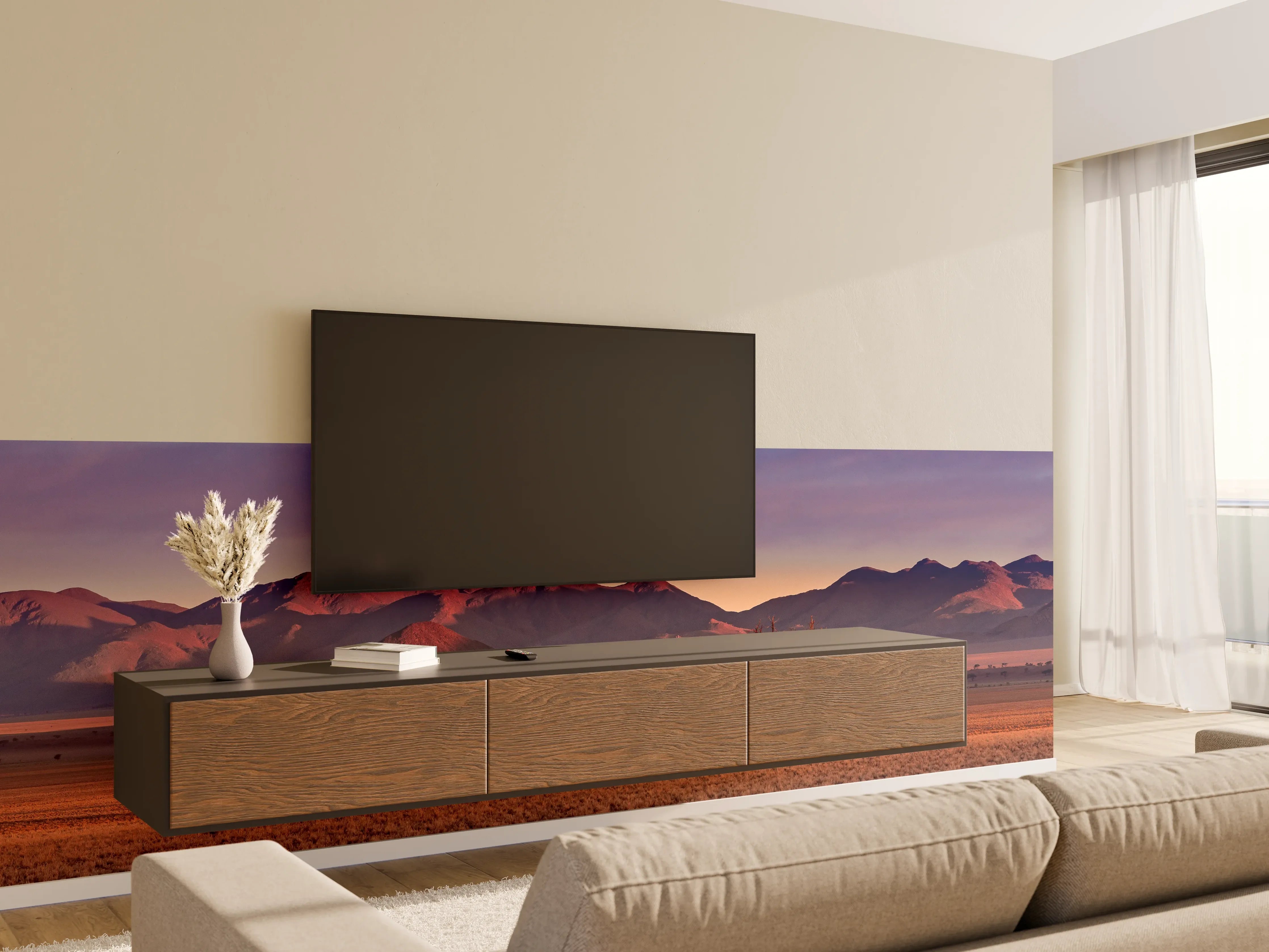 Wandverkleidung Wohnzimmer - Peaceful Mountain Desert Sunset