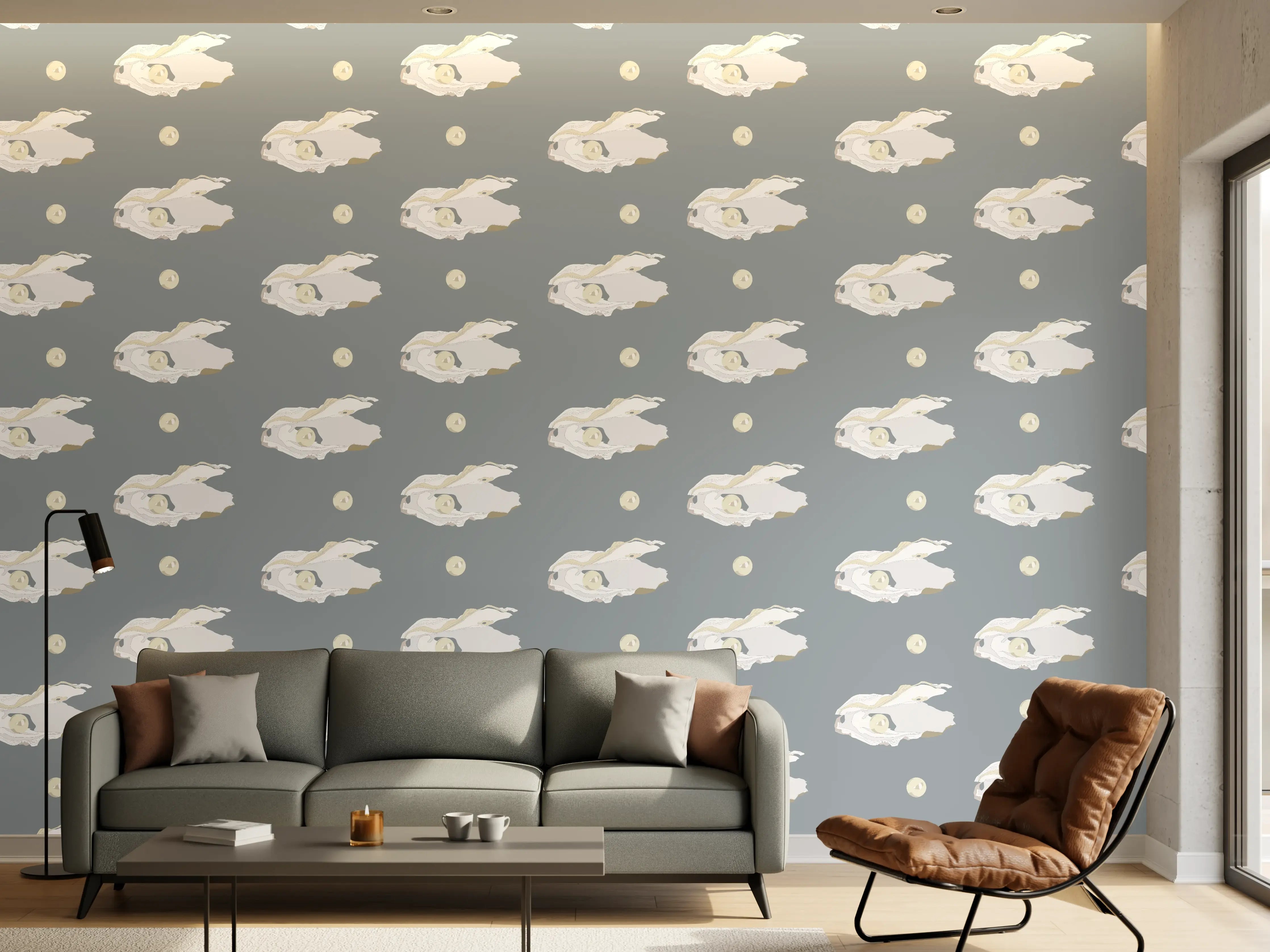 Wandverkleidung Wohnzimmer - Perlen-Muschelmuster Grau