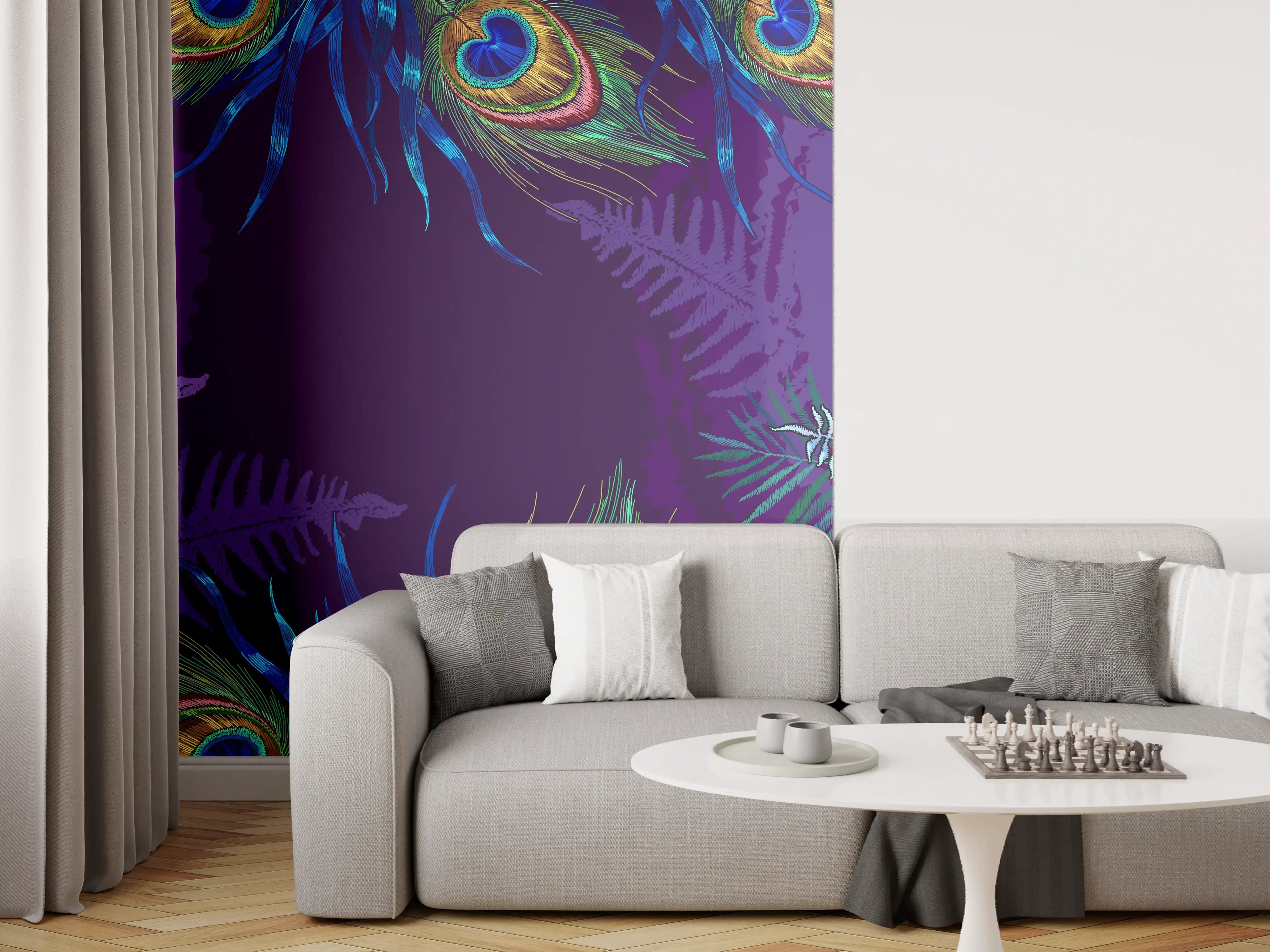 Wandverkleidung Wohnzimmer - Pfau - Stickmuster
