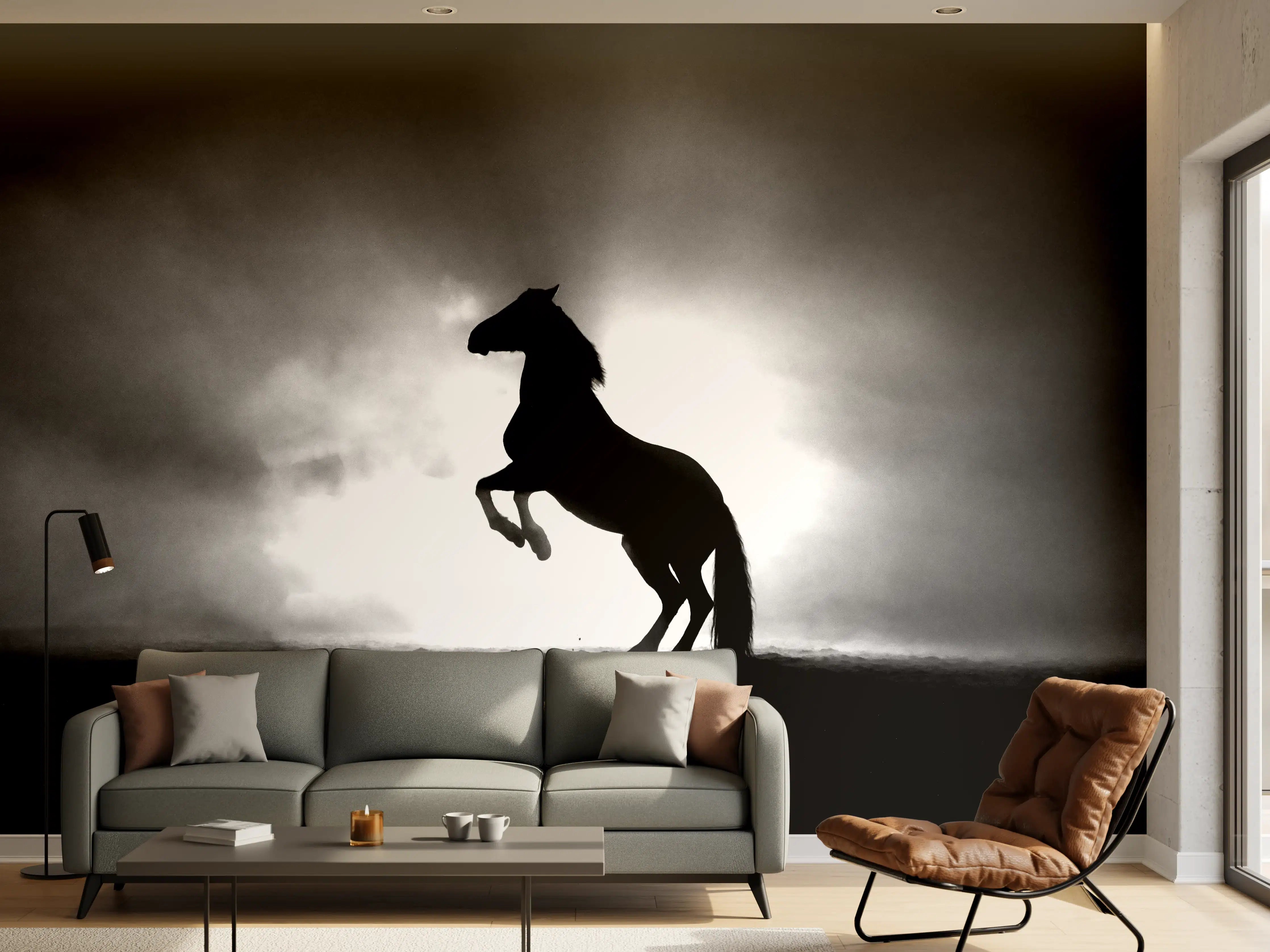 Wandverkleidung Wohnzimmer - Pferd-Aufzucht in Schwarz-Weiß
