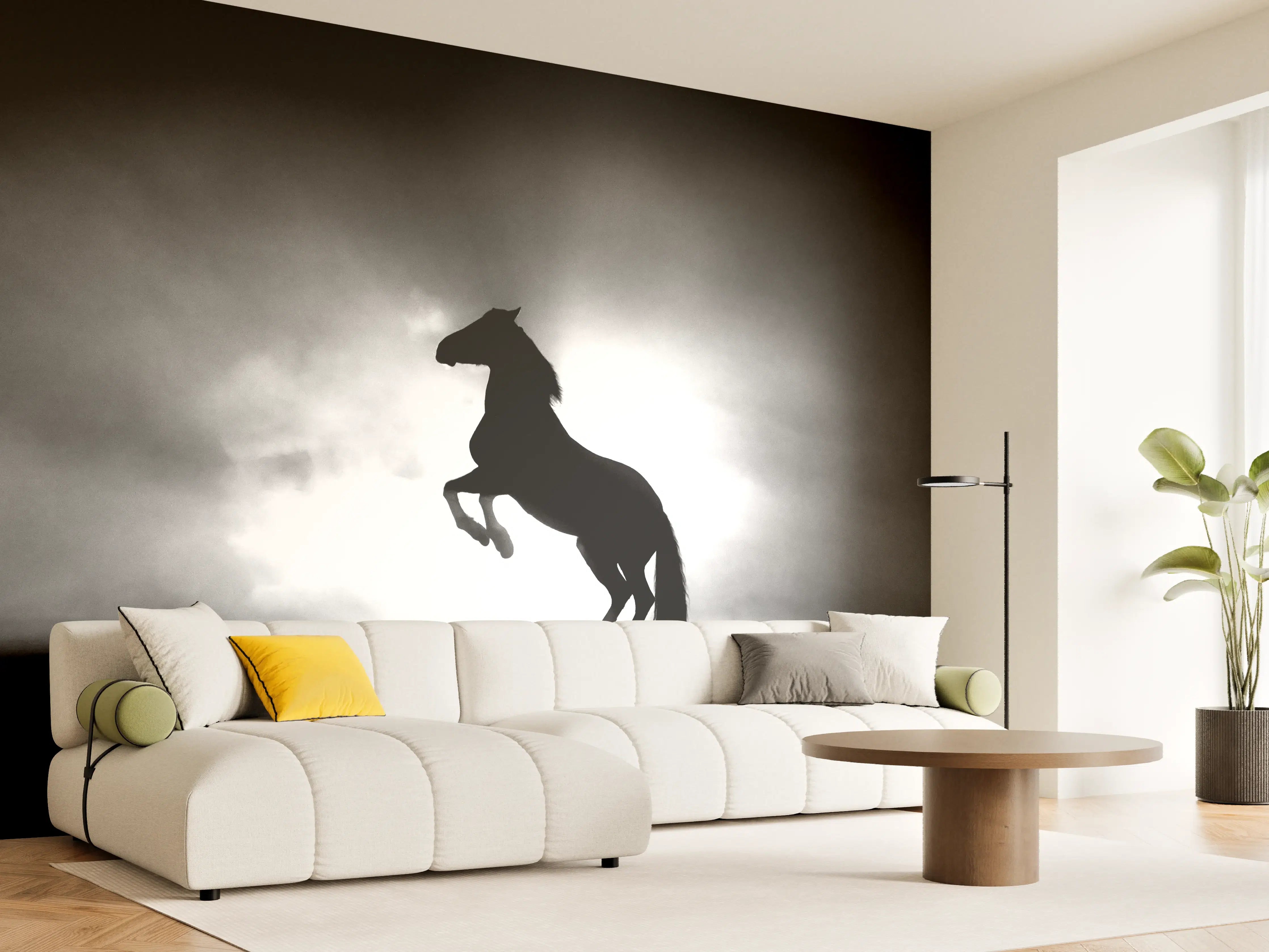 Wandverkleidung Wohnzimmer - Pferd-Aufzucht in Schwarz-Weiß