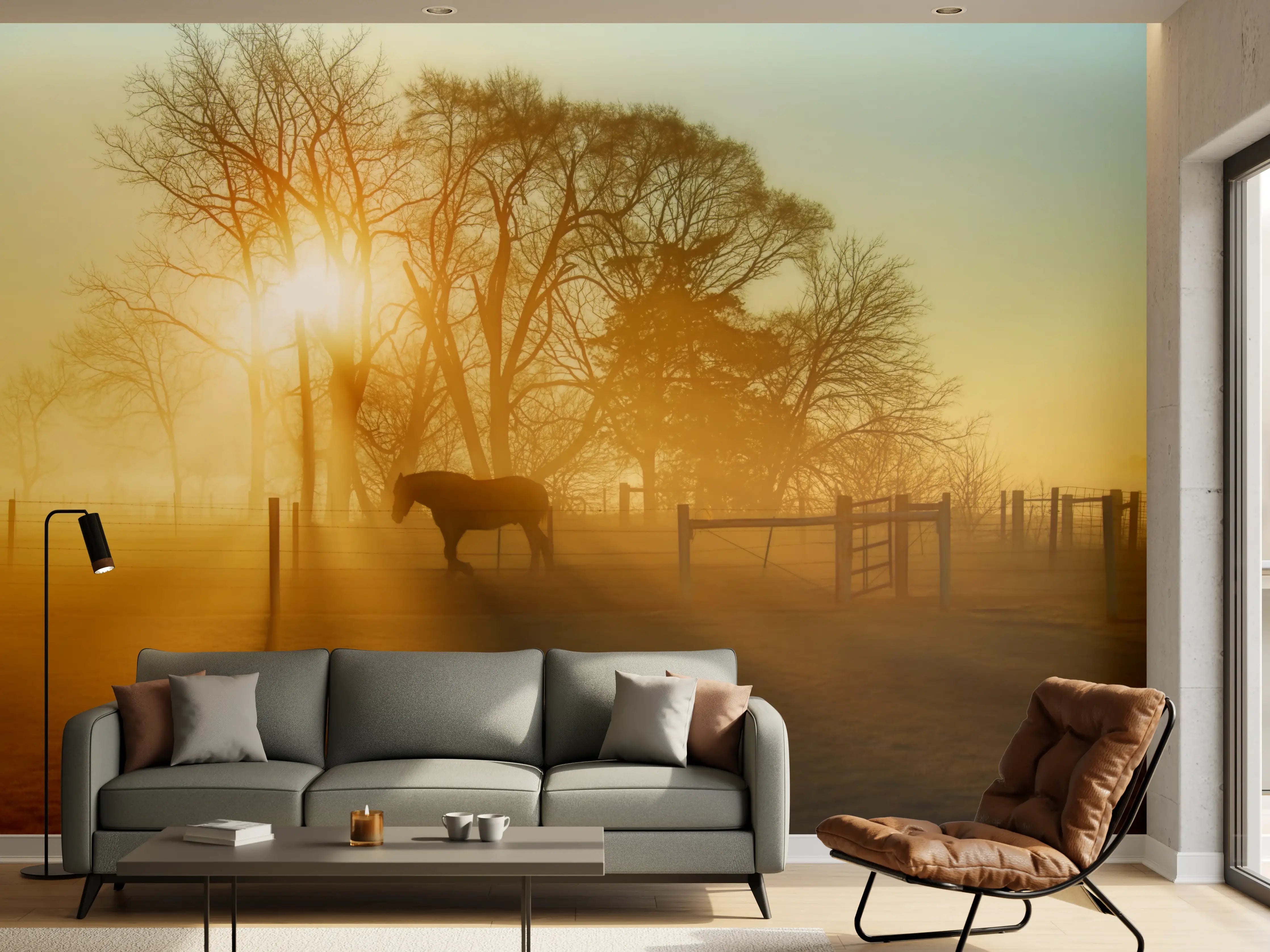 Wandverkleidung Wohnzimmer - Pferd in der Morgendämmerung