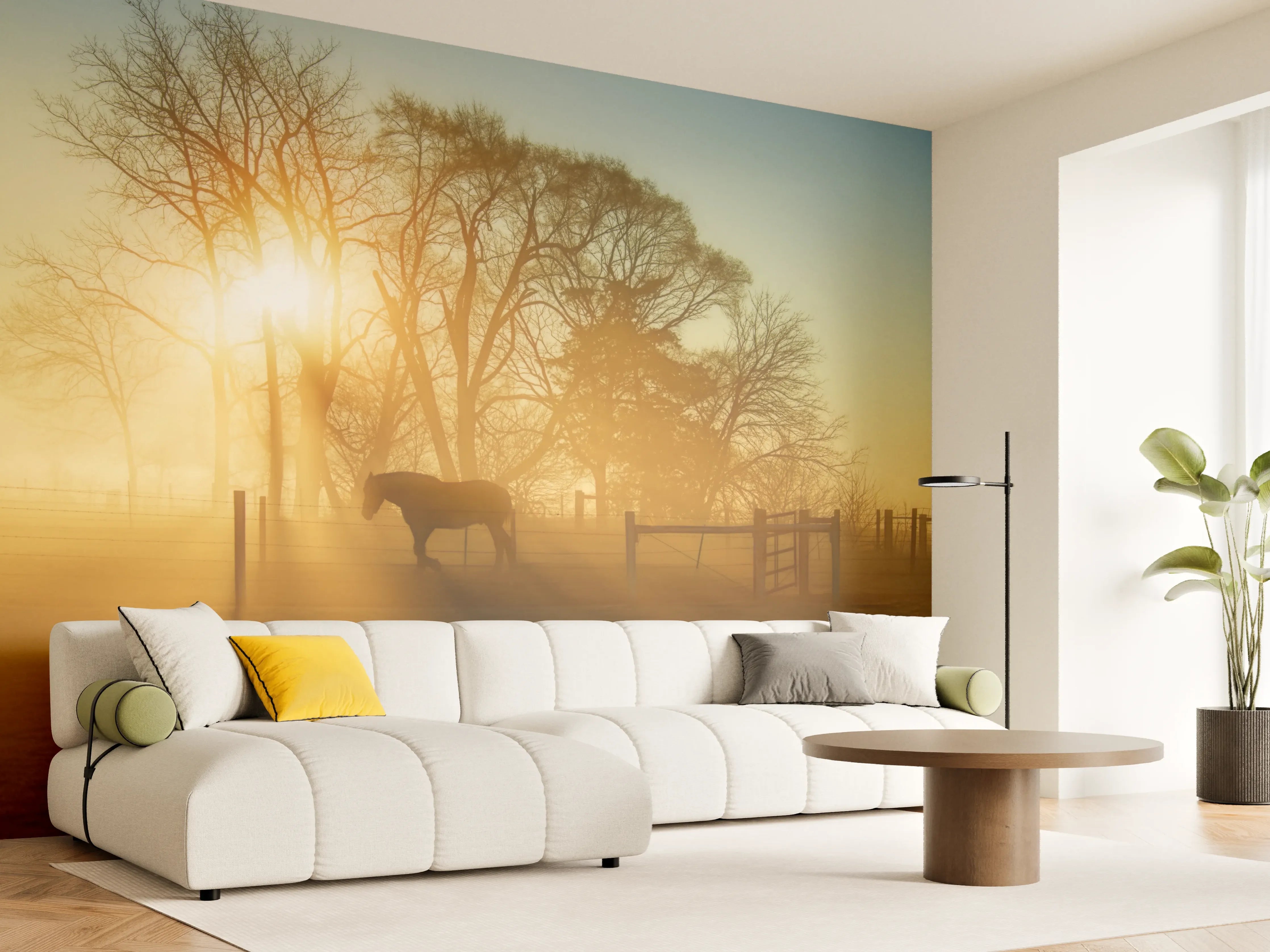 Wandverkleidung Wohnzimmer - Pferd in der Morgendämmerung