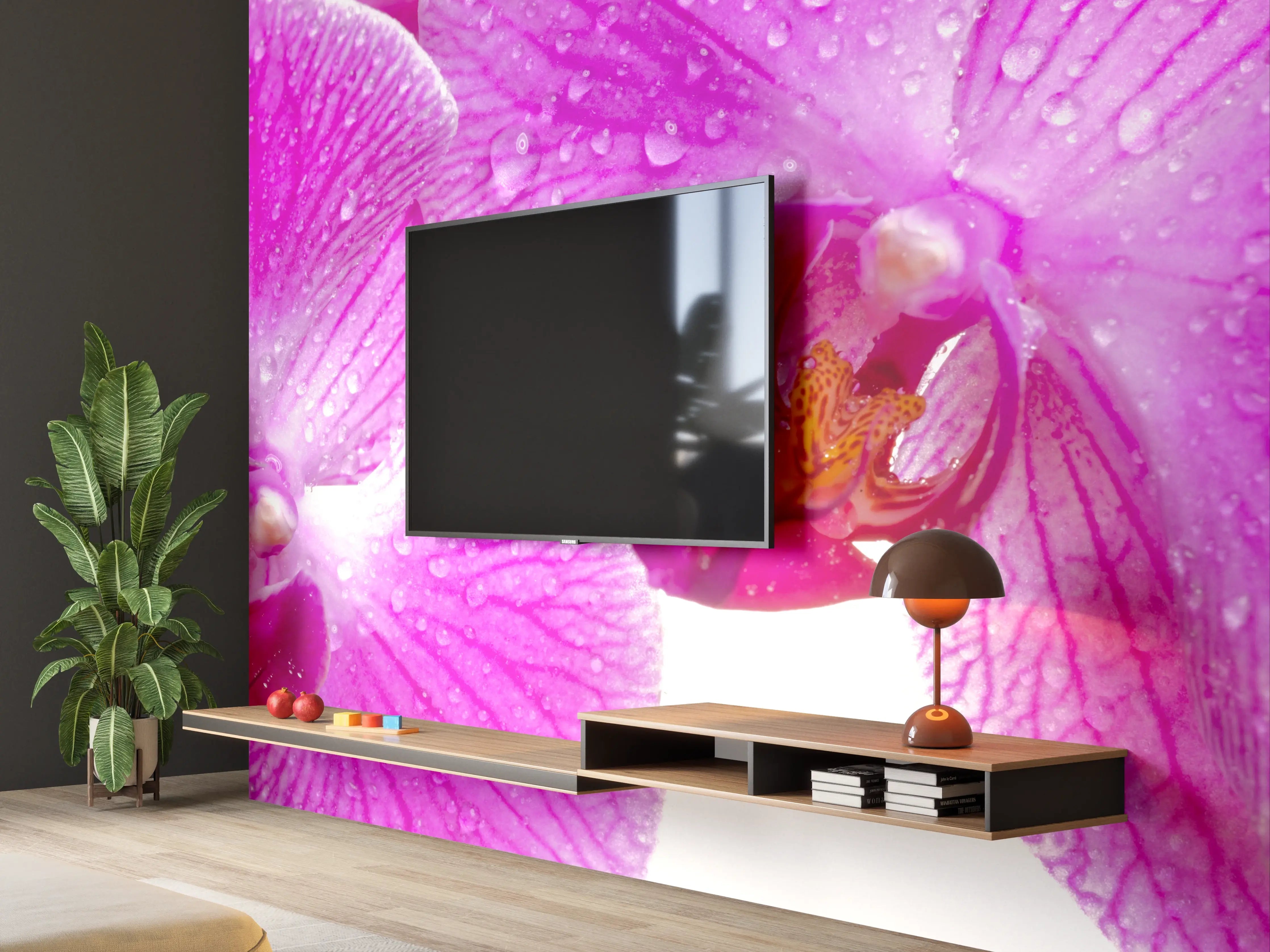 Wandverkleidung Wohnzimmer - Pinke Orchideen